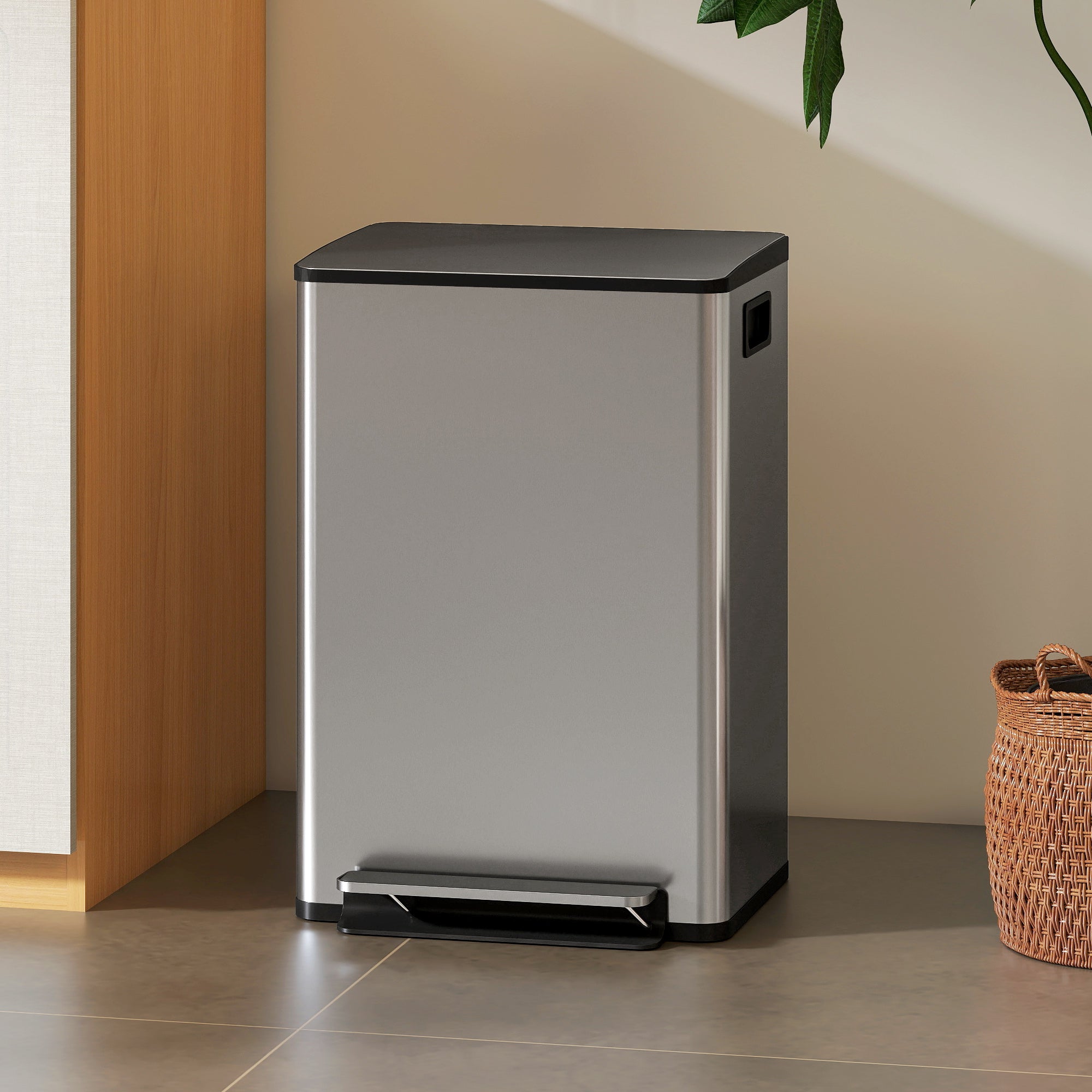 13.2 Gallon/50 L Garbage Can, Fingerprint-proof Stainless Steel Kitchen Trash Can with Soft-close Lid, Removable Inner Bucket, Odour Filter, Garbage Bin for Home, Silver