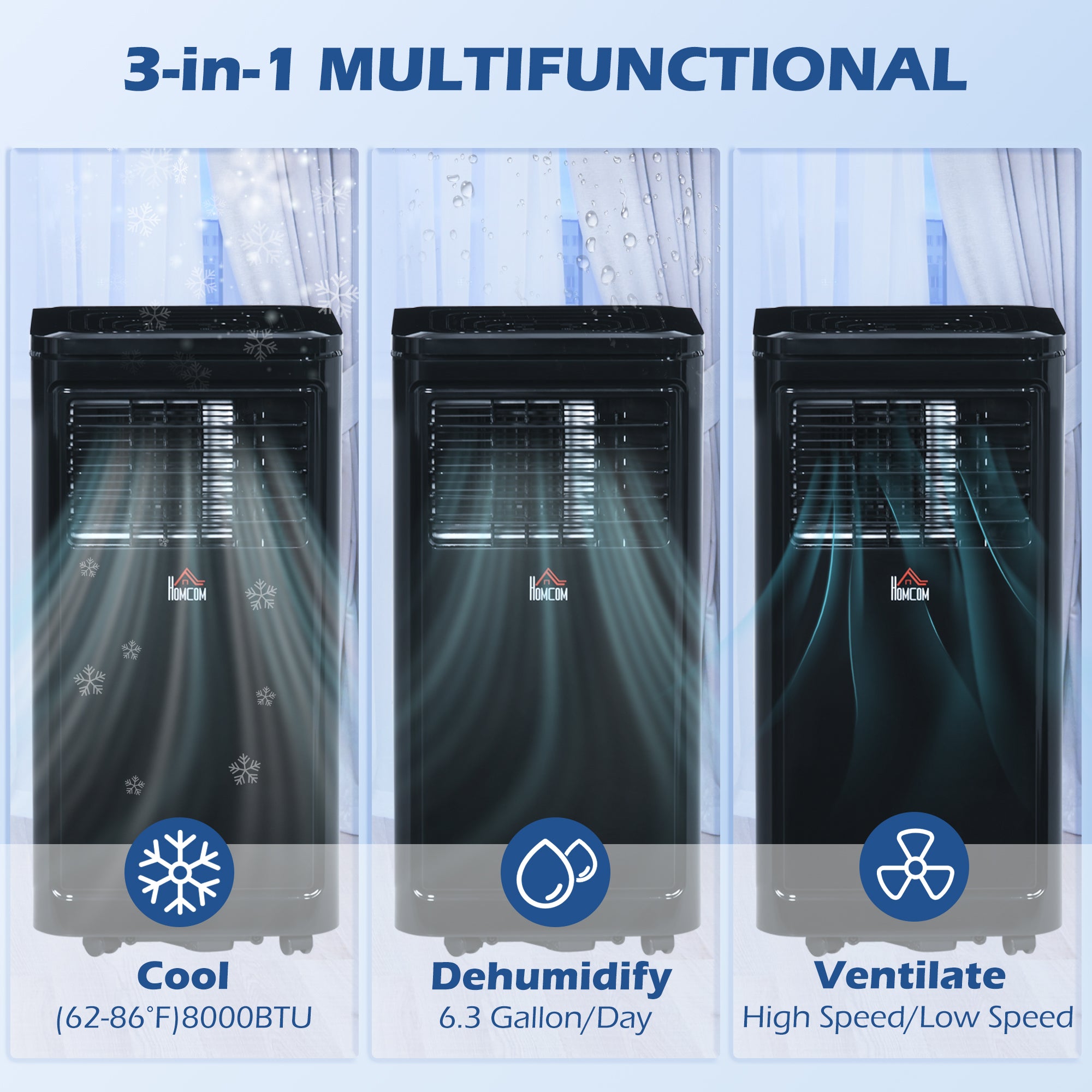 8,000 BTU Portable Air Conditioner, 344 Sq. Ft. Capacity, Evaporative Cooler, Black