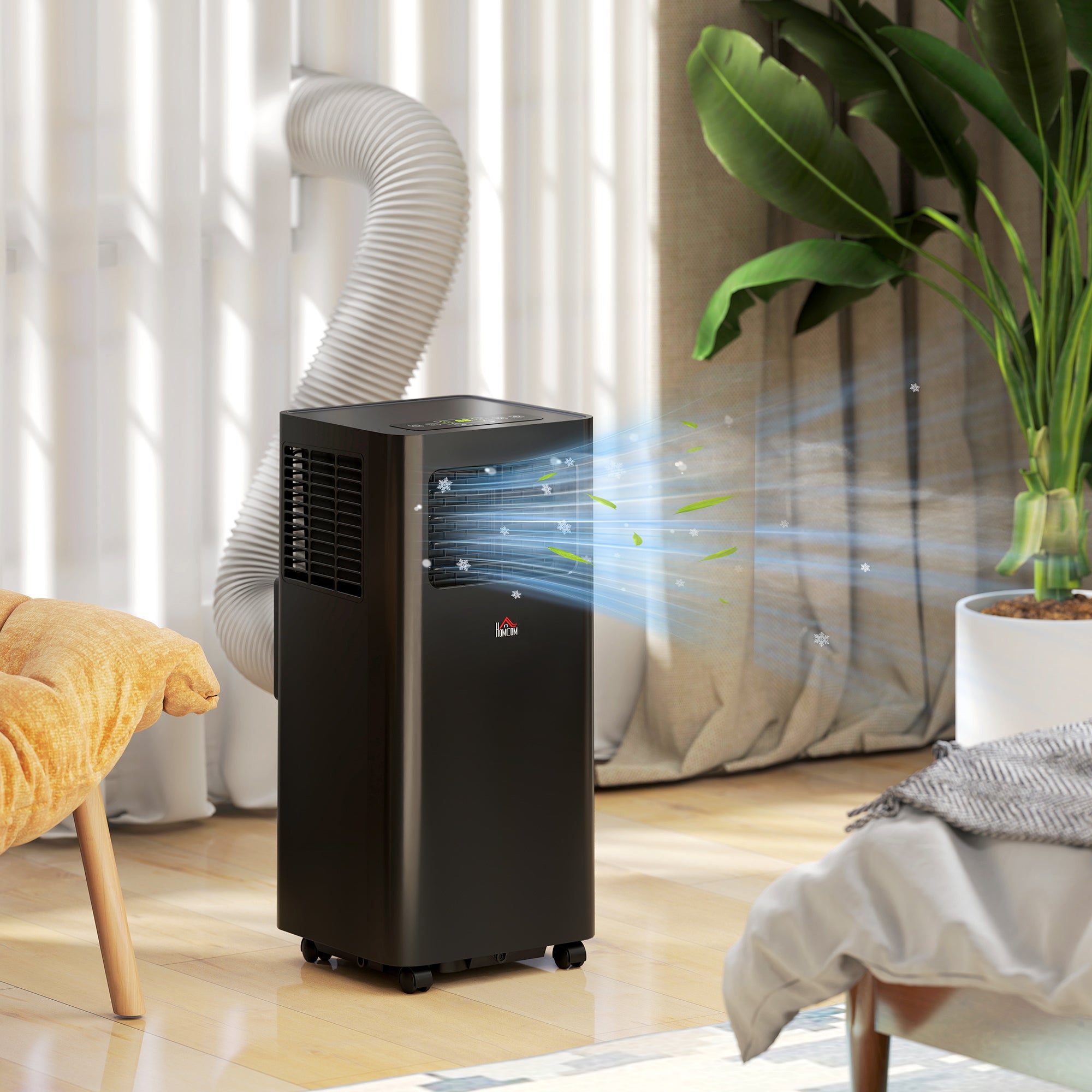 HOMCOM 10000 BTU Portable Air Conditioner for Rooms Up to 441 Sq. Ft., 3-in-1 AC Unit with Dehumidifier, Cooling Fan, Sleep, Remote, 24H Timer On/Off, Window Installation Kit, Black