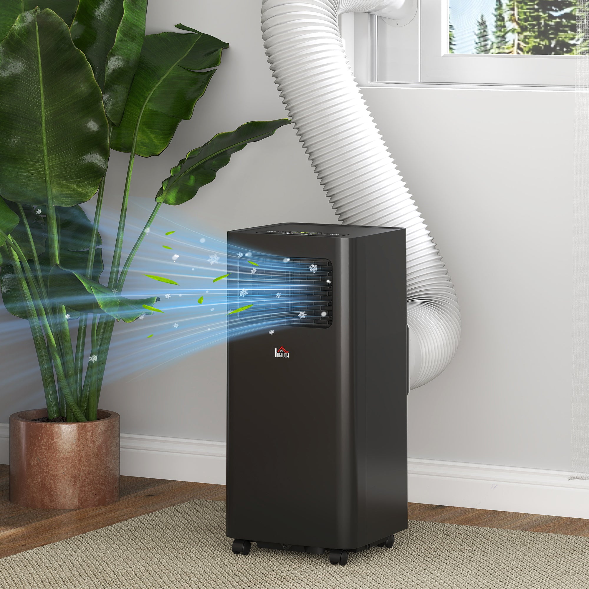 HOMCOM 10000 BTU Portable Air Conditioner for Rooms Up to 441 Sq. Ft., 3-in-1 AC Unit with Dehumidifier, Cooling Fan, Sleep, Remote, 24H Timer On/Off, Window Installation Kit, Black