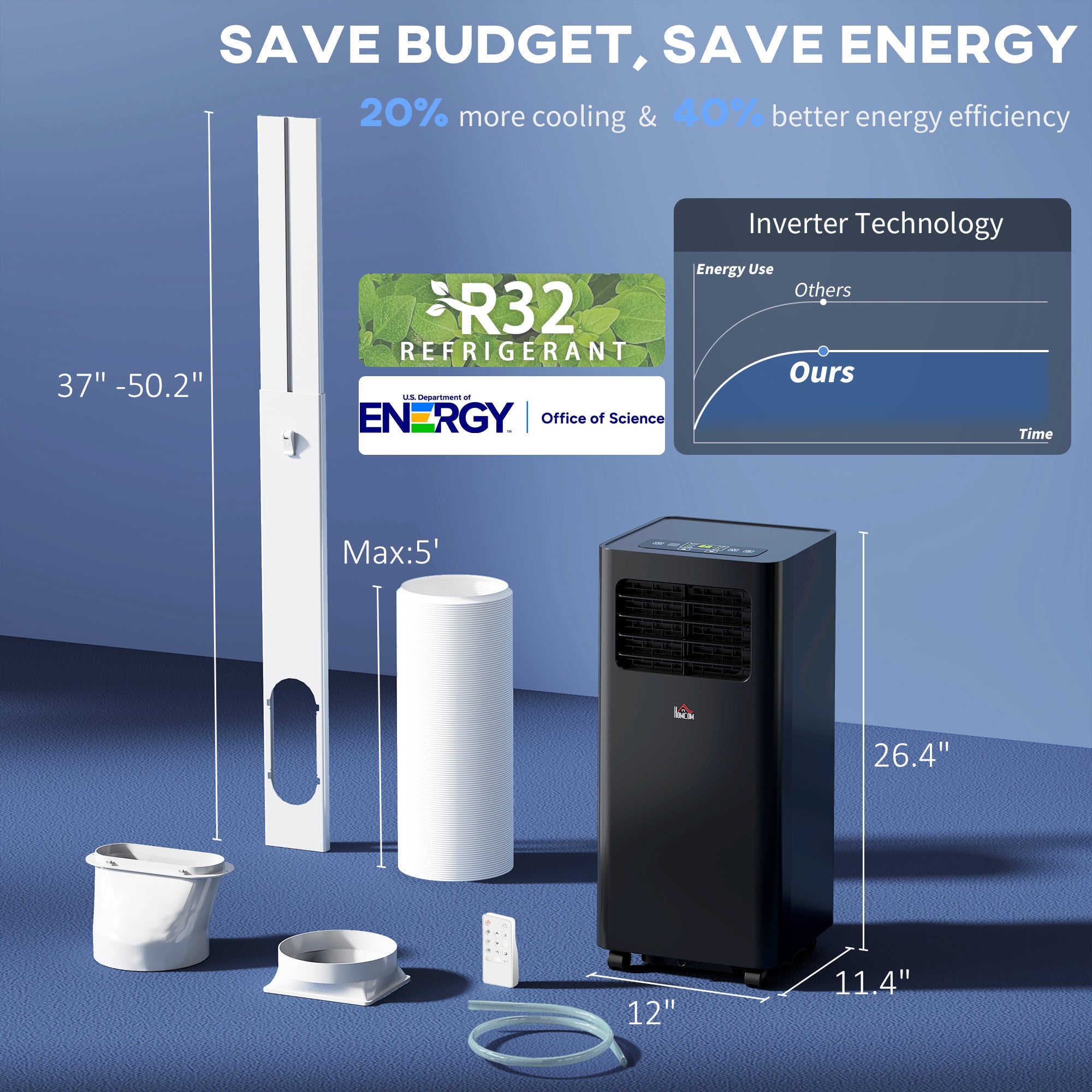 HOMCOM 10000 BTU Portable Air Conditioner for Rooms Up to 441 Sq. Ft., 3-in-1 AC Unit with Dehumidifier, Cooling Fan, Sleep, Remote, 24H Timer On/Off, Window Installation Kit, Black