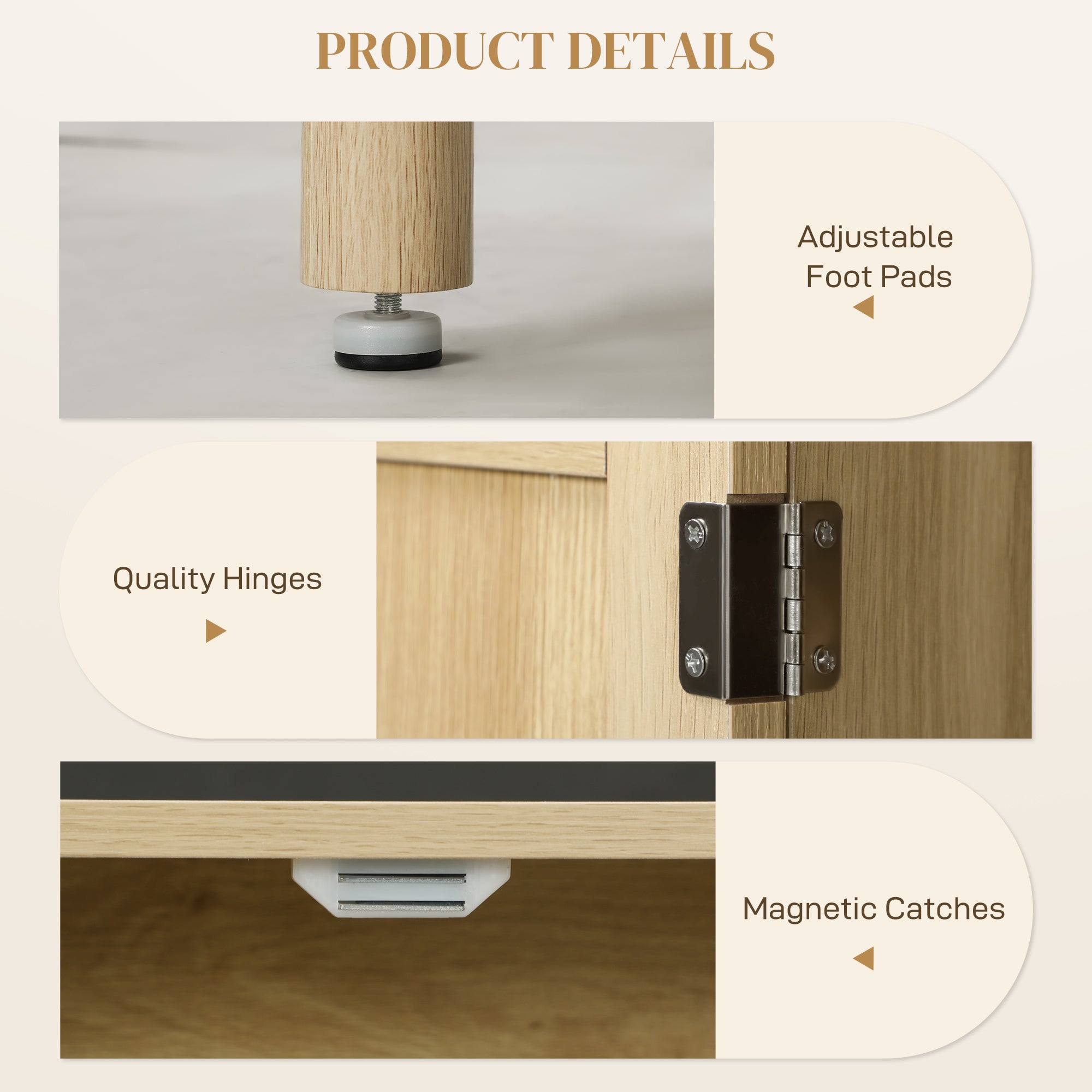 Sideboard Buffet Cabinet, 47" Boho Buffet Table, Rattan Coffee Bar Cabinet with 3 Doors and Shelves for Kitchen, Living Room, Entryway, Natural