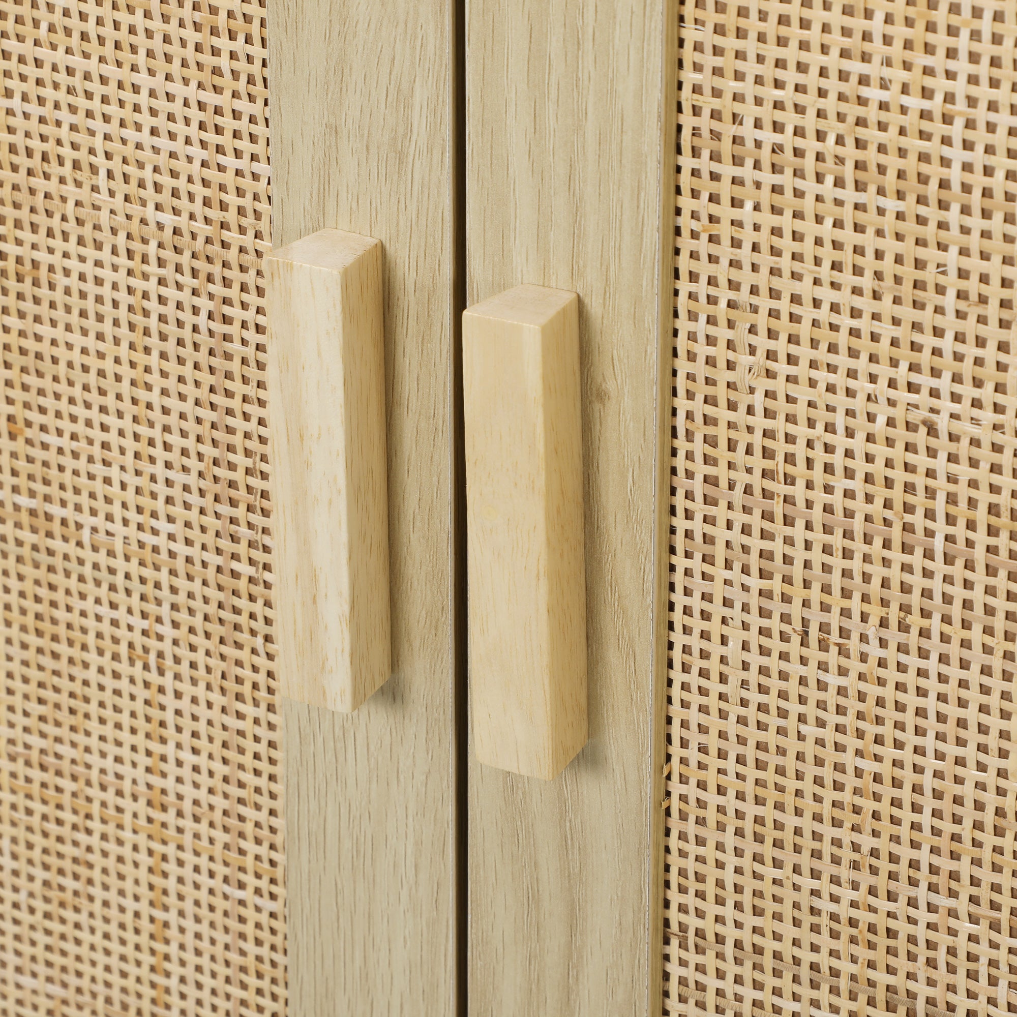 Sideboard Buffet Cabinet, 47" Boho Buffet Table, Rattan Coffee Bar Cabinet with 3 Doors and Shelves for Kitchen, Living Room, Entryway, Natural