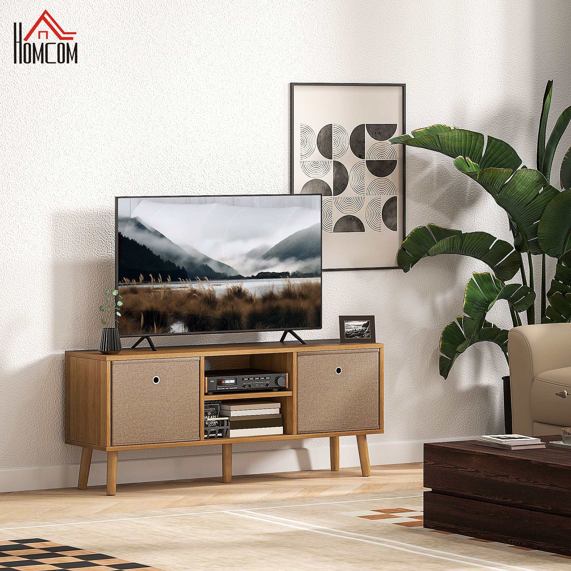 HOMCOM TV Cabinet Stand Unit for TVs up to 50" Flat Screen with Foldable Drawers and Shelves, Entertainment Centre for Living Room, Bedroom Brown