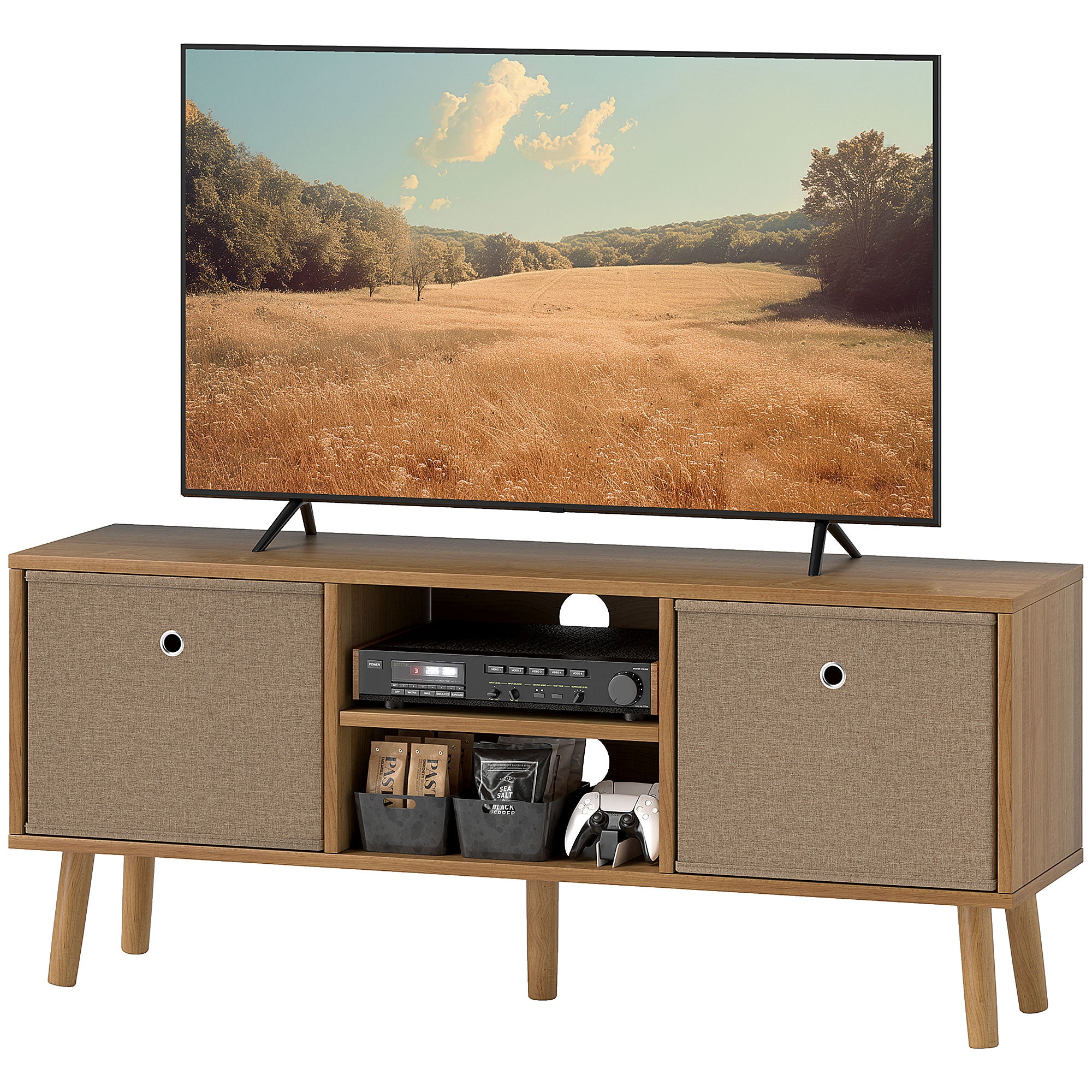 HOMCOM TV Cabinet Stand Unit for TVs up to 50" Flat Screen with Foldable Drawers and Shelves, Entertainment Centre for Living Room, Bedroom Brown