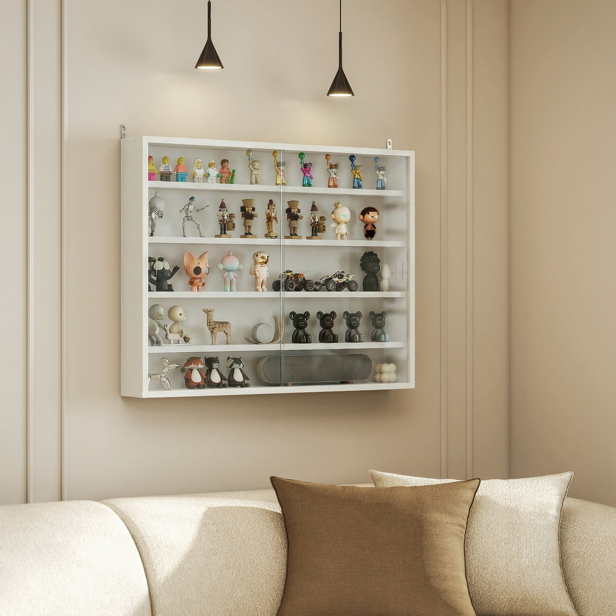 5-Storey Wall Shelf Display Cabinet, Shot Glass Display Case, Glass Curio Cabinet with 2 Glass Doors and 4 Adjustable Shelves, White