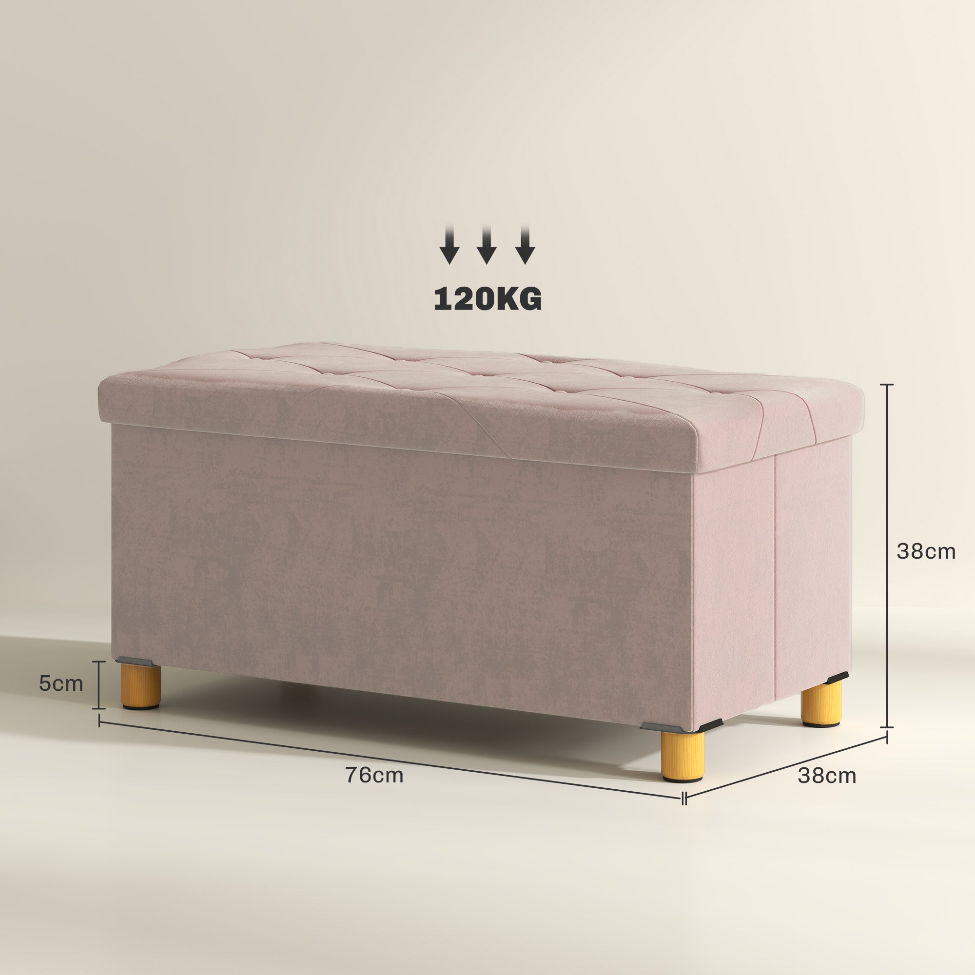 Storage Ottoman Bench, Velvet Upholstered Foldable Ottoman Footrest, Foot Stool with Wood Legs for Living Room, Bedroom, Entryway, Pink