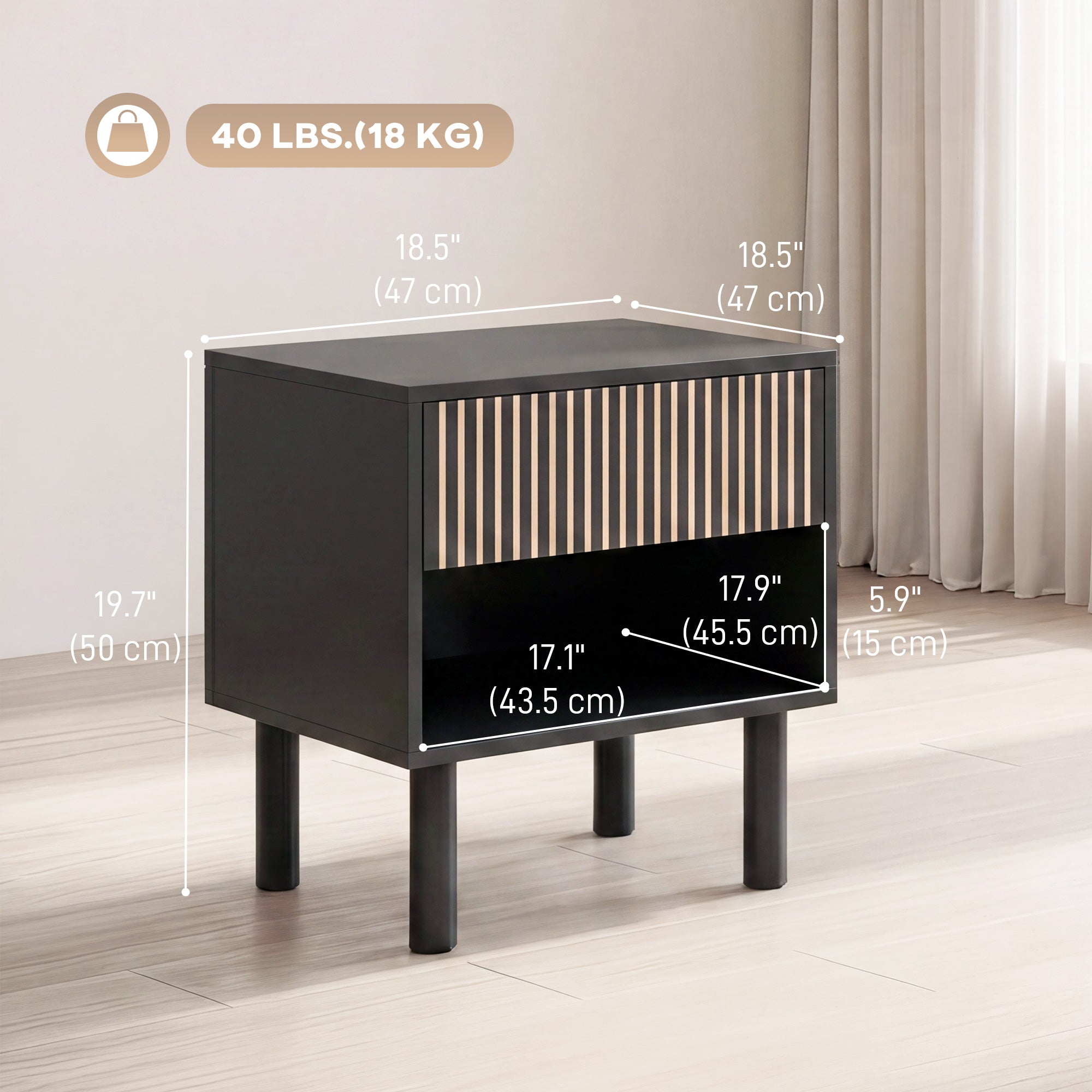 Modern Nightstand, Bedside Table with Drawer and Open Shelf, Side End Table for Bedroom, Black
