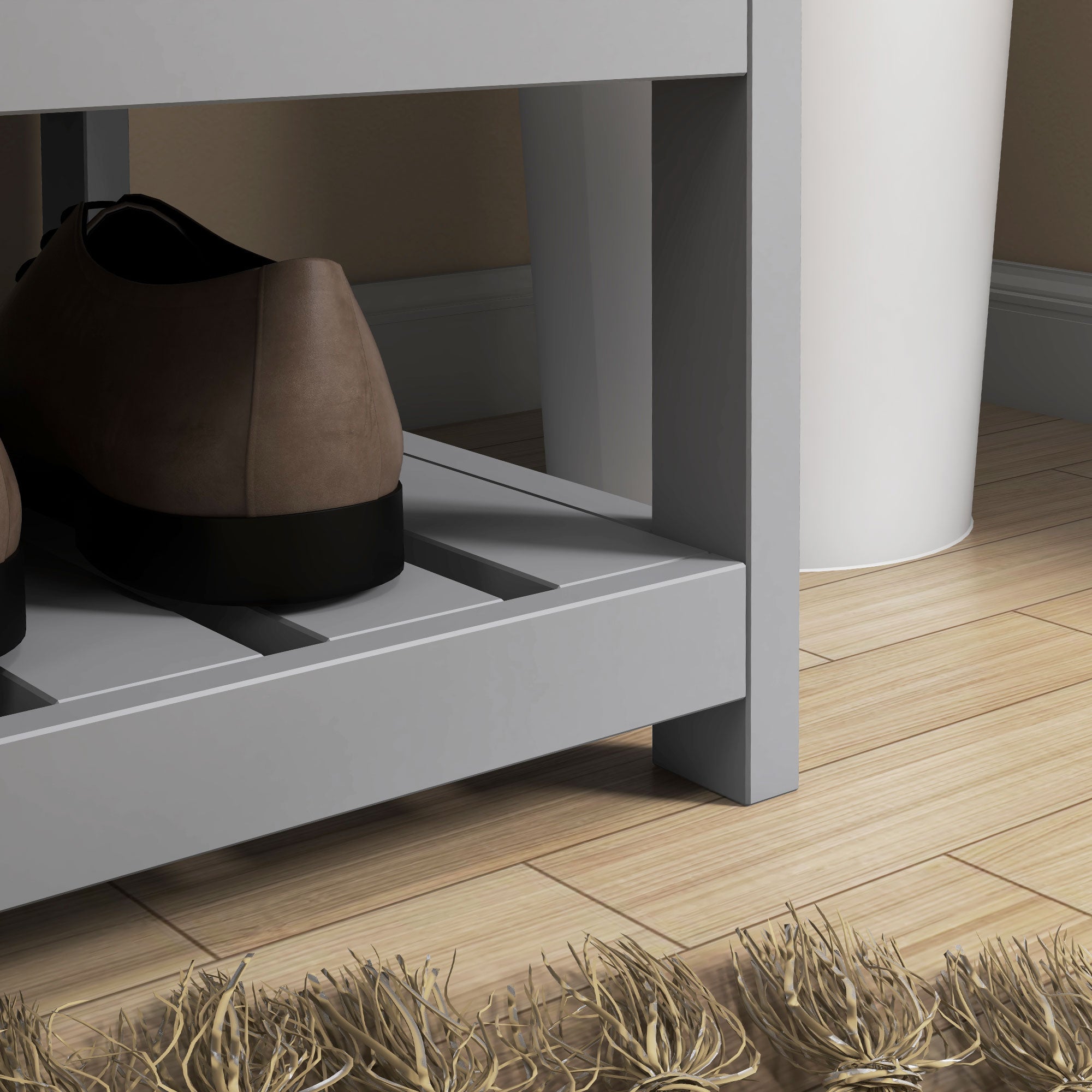 3-in-1 Hall Tree, Entryway Bench w/ Coat Rack, 2 Drawers, 4 Hooks & Padded Seat, Gray