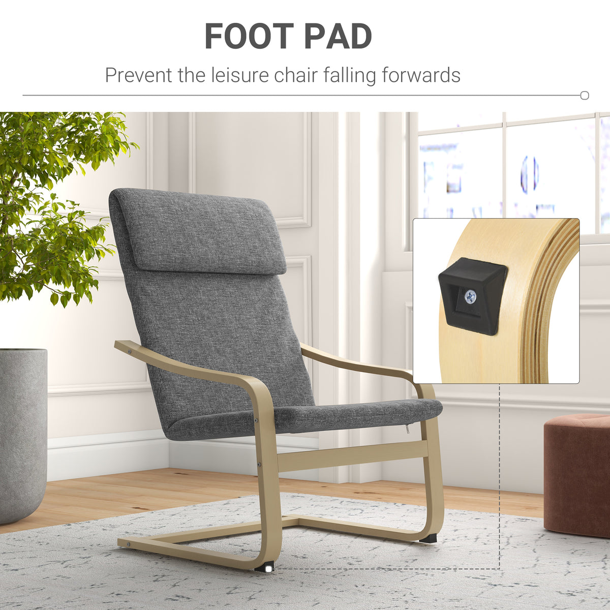 Modern Accent Chair, Linen-Feel Upholstered Living Room Chair with Wood Curved Legs and Wide Padded Seat for Balcony, Dark Grey