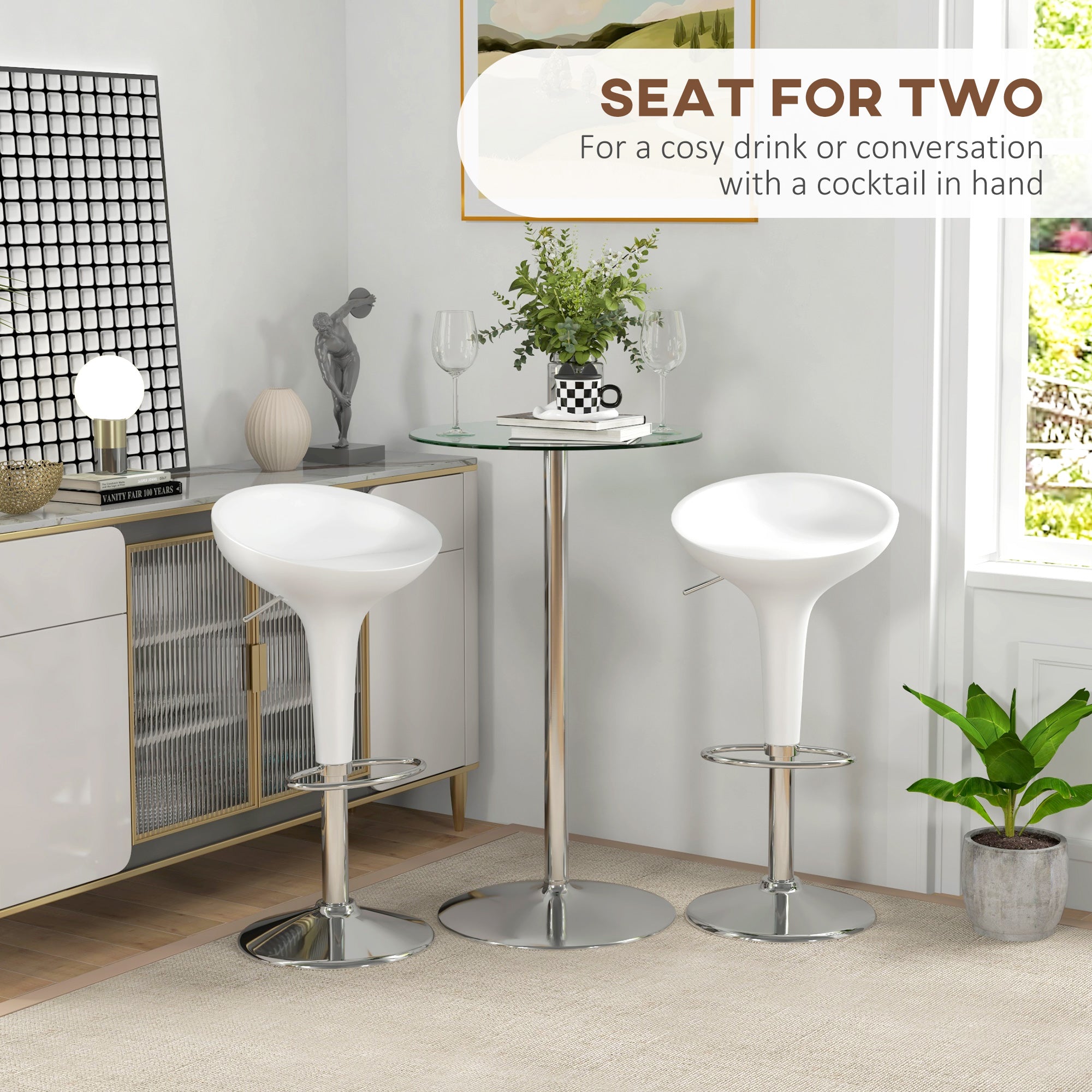 HOMCOM Round Bar Table, Modern Bistro Table with Tempered Glass Top and Steel Frame, High Pub Table for 2, Easy Assembly for Breakfast Bar, Dining Room, Clear