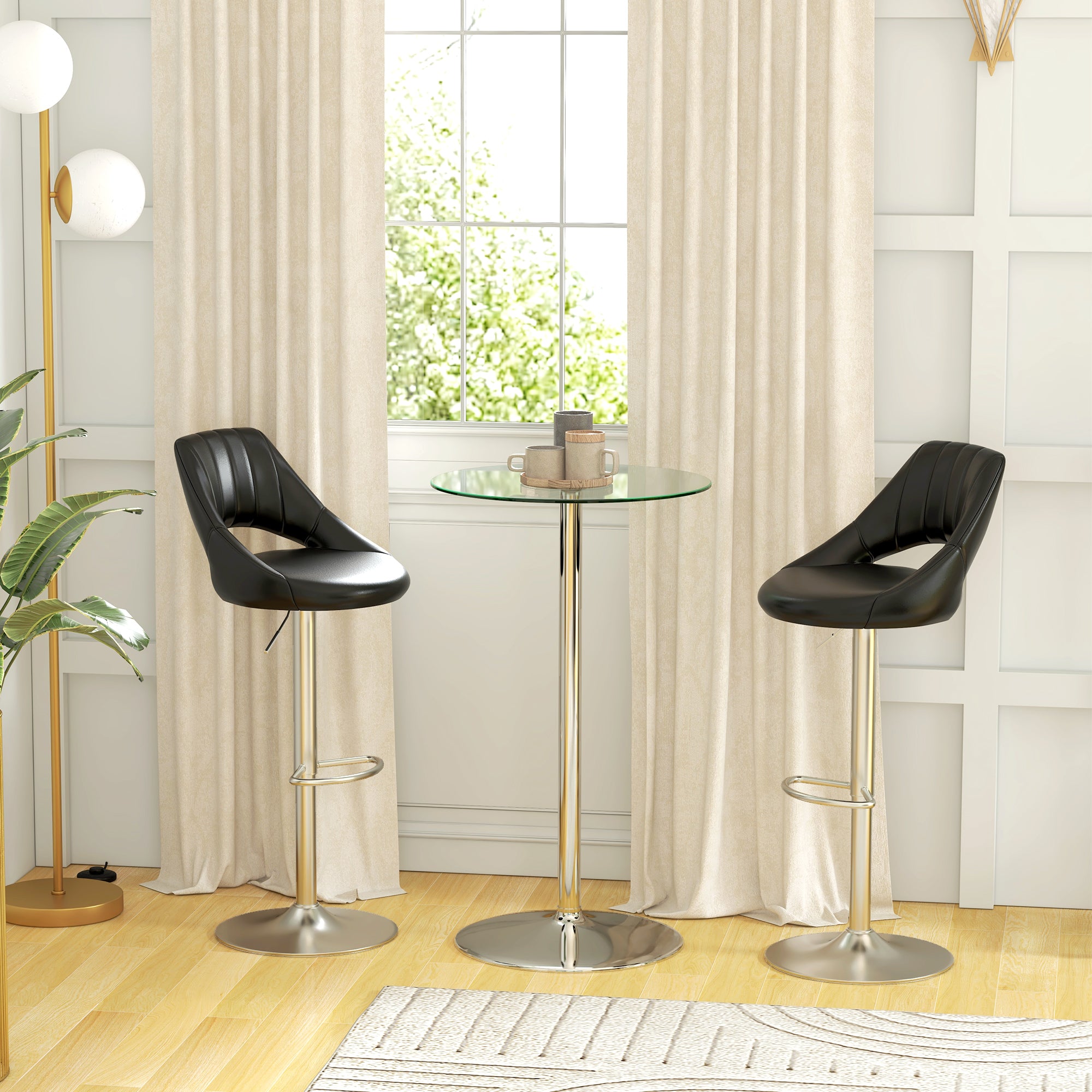 HOMCOM Round Bar Table, Modern Bistro Table with Tempered Glass Top and Steel Frame, High Pub Table for 2, Easy Assembly for Breakfast Bar, Dining Room, Clear