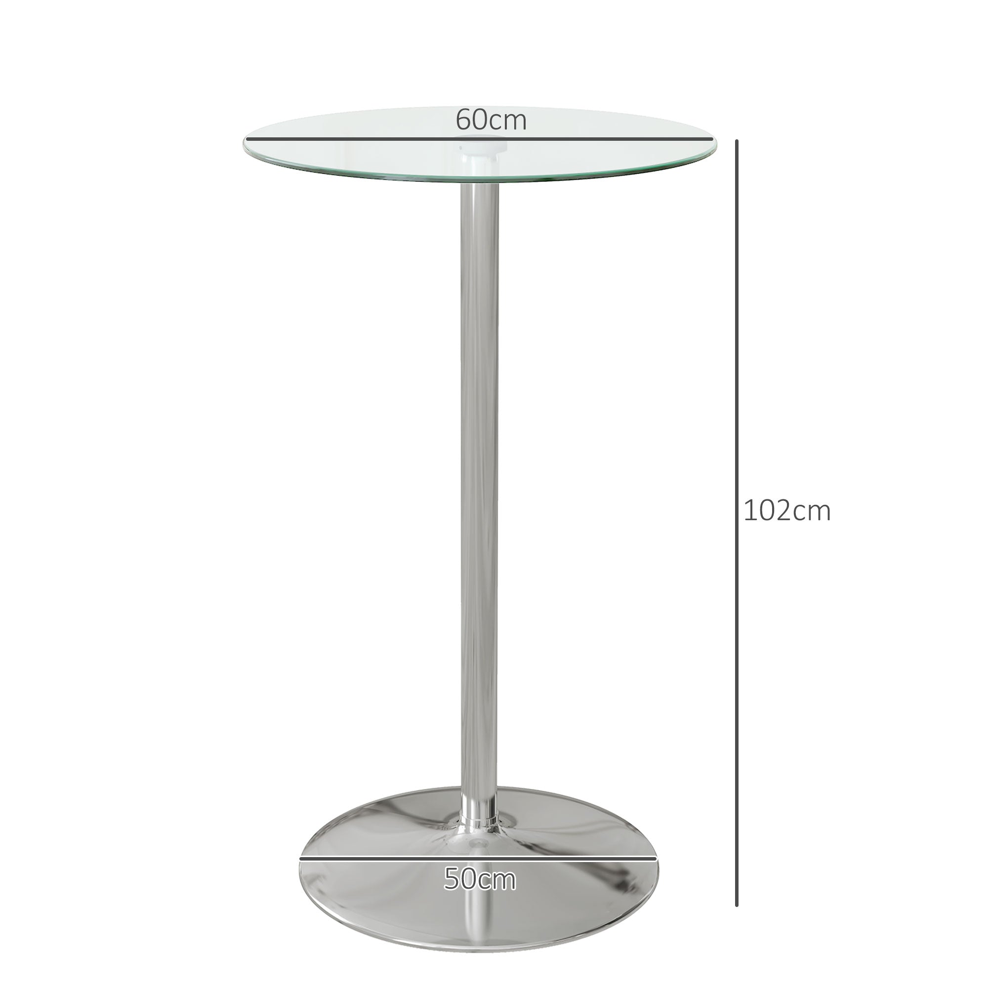 HOMCOM Round Bar Table, Modern Bistro Table with Tempered Glass Top and Steel Frame, High Pub Table for 2, Easy Assembly for Breakfast Bar, Dining Room, Clear
