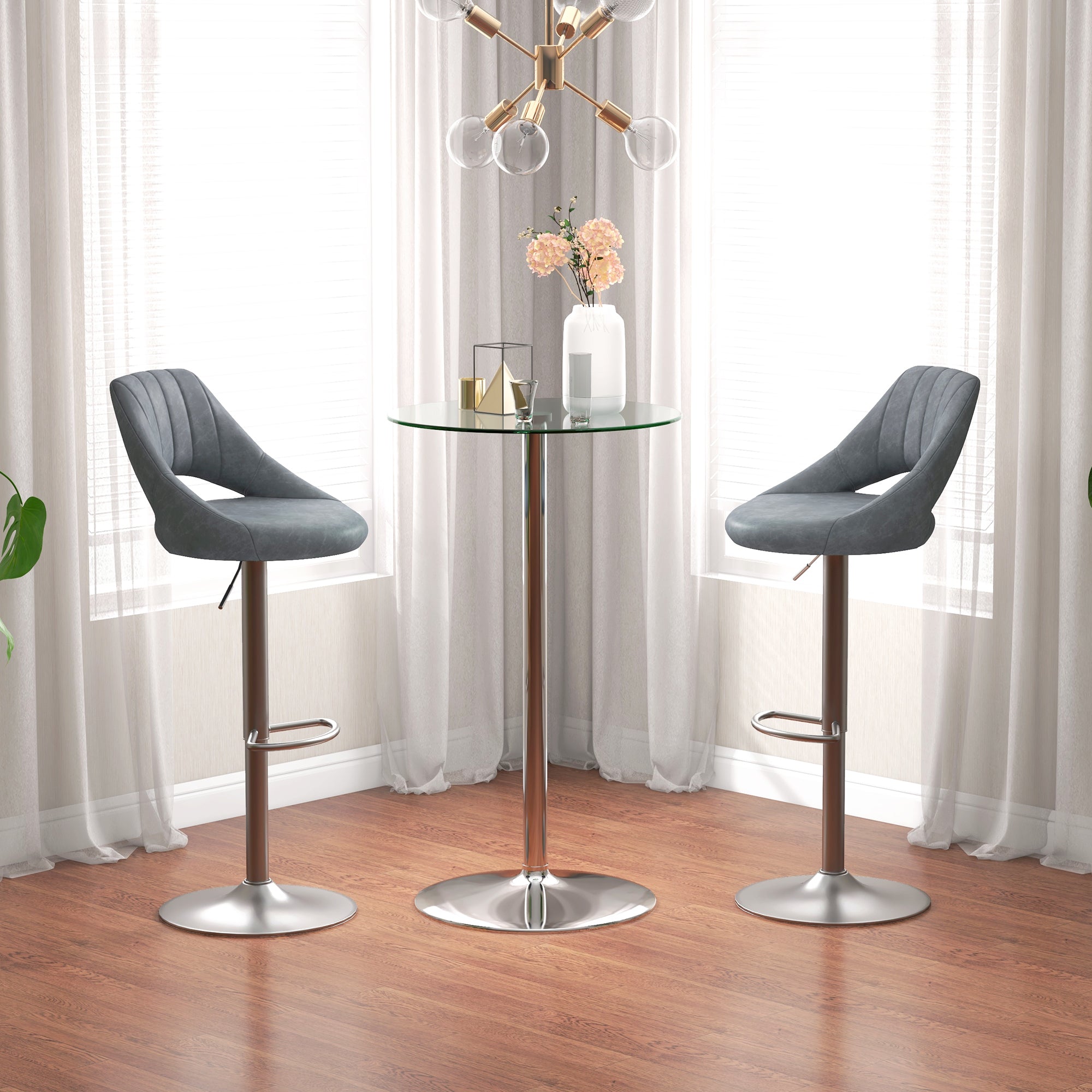 HOMCOM Round Bar Table, Modern Bistro Table with Tempered Glass Top and Steel Frame, High Pub Table for 2, Easy Assembly for Breakfast Bar, Dining Room, Clear