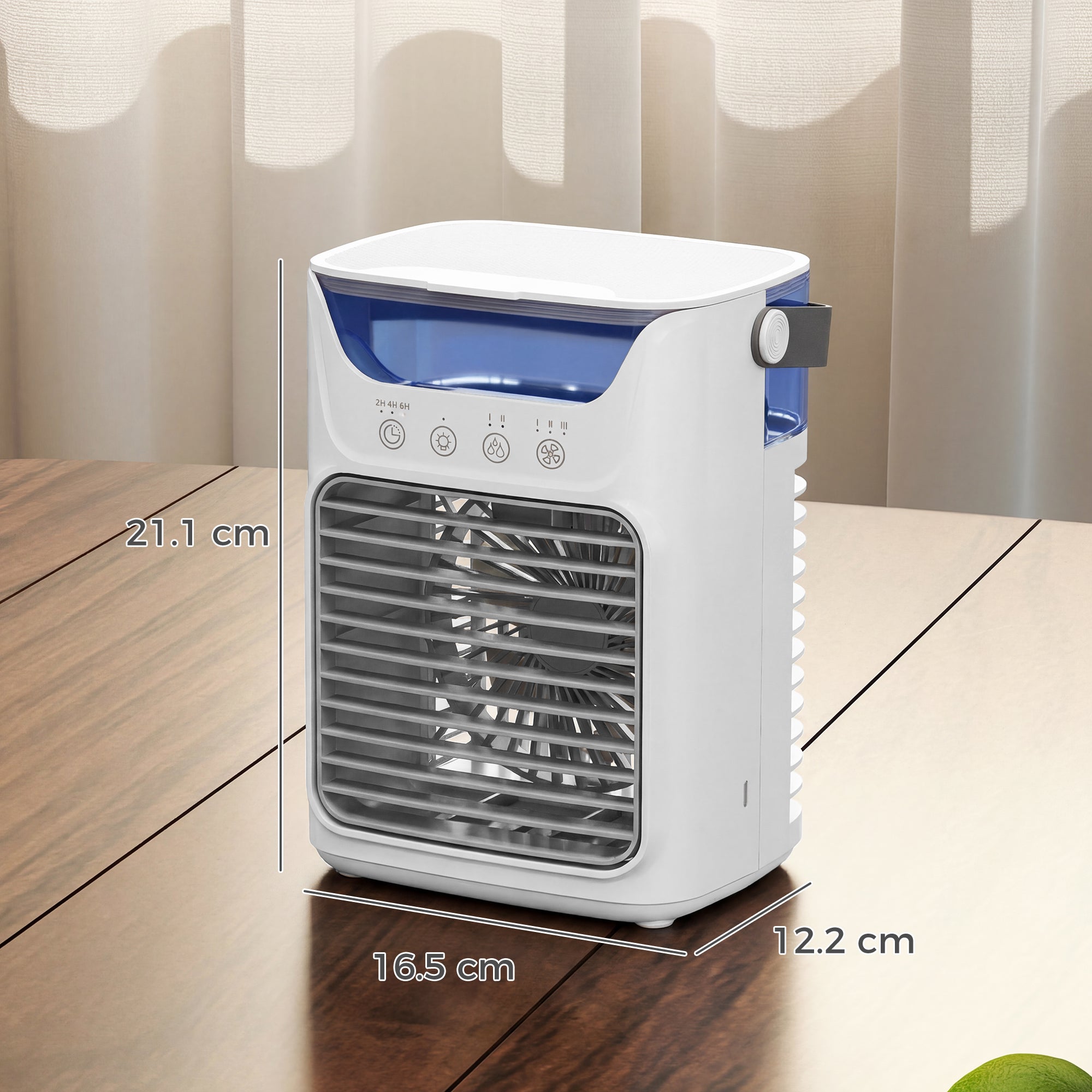 21 cm Desk Fan with Adjustable Head, 3-Speed Table Fan with 700 ml Water Tank, Small Fan with RGB Light for Bedroom, Home Office, White