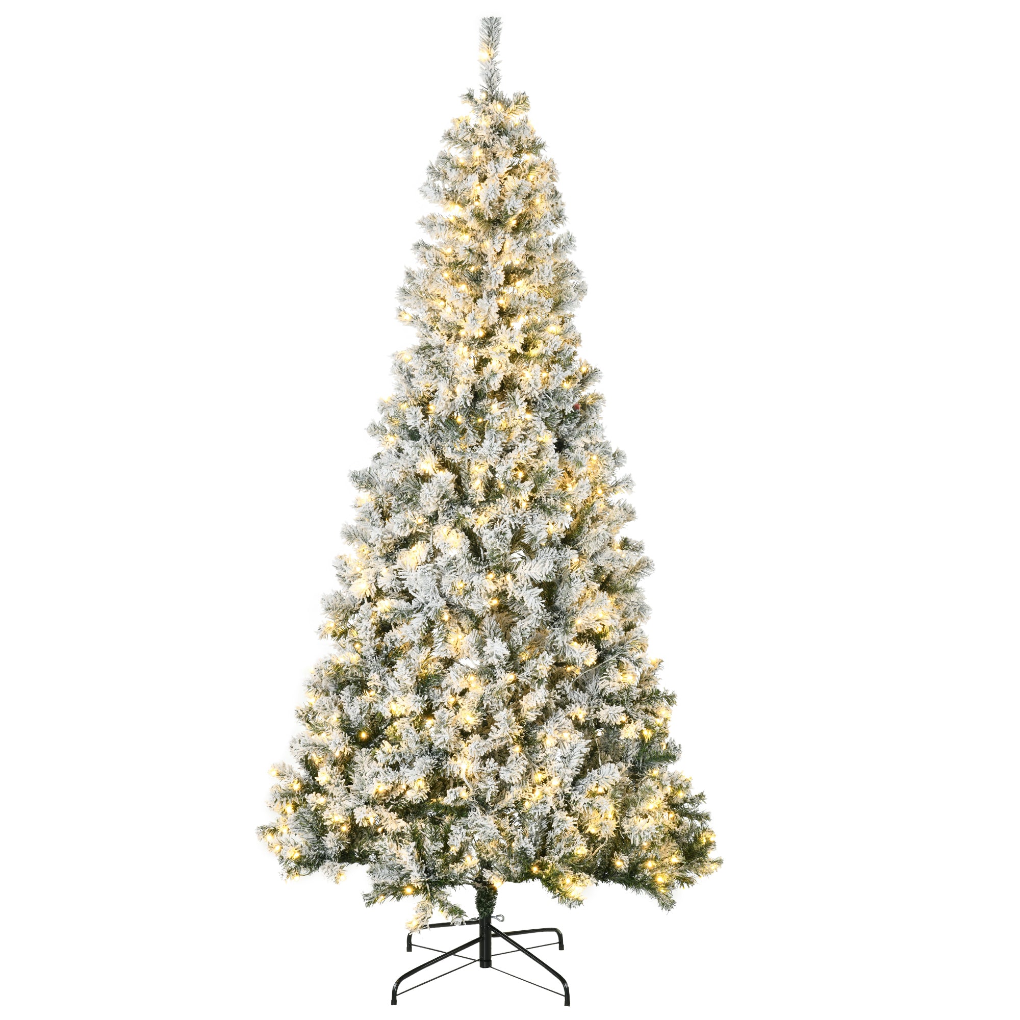 7.5ft Tall Prelit Artificial Christmas Tree Holiday Décor with 1188 Snow Flocked Branches, 500 Warm White LED Lights, Auto Open, Green