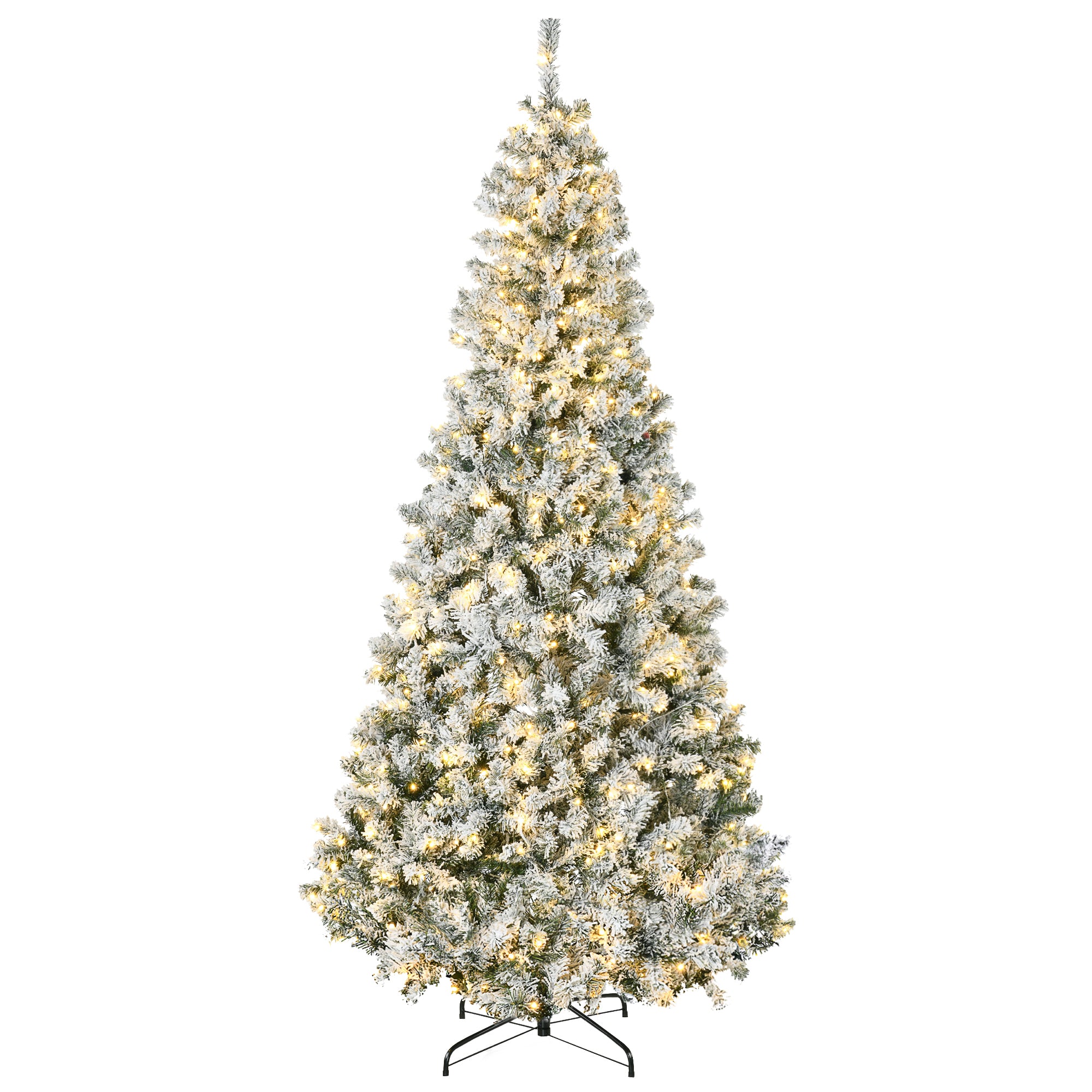 7.5ft Prelit Snow Flocked Artificial Christmas Tree, Realistic Xmas Tree with 500 Warm White LED Light and 1188 Tips, Metal Base, Auto Open, Green