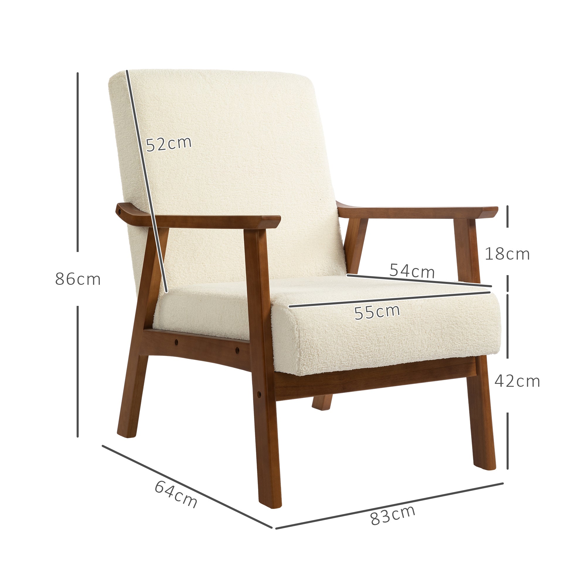 HOMCOM Armchair with Wide Seat, Boucle Accent Chair, Thick Padded Occasional Chair with Solid Wood Frame for Living Room Bedroom Home Office Reception Balcony, White