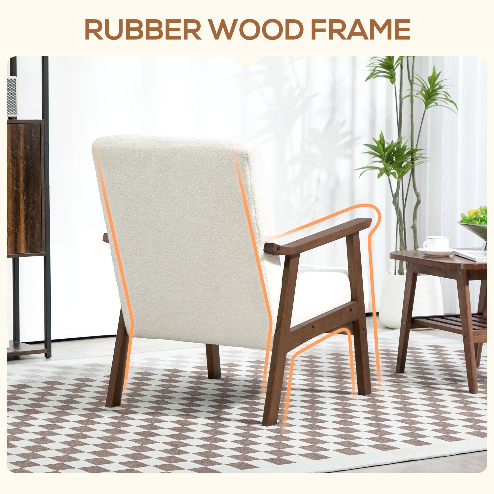 HOMCOM Armchair with Wide Seat, Boucle Accent Chair, Thick Padded Occasional Chair with Solid Wood Frame for Living Room Bedroom Home Office Reception Balcony, White