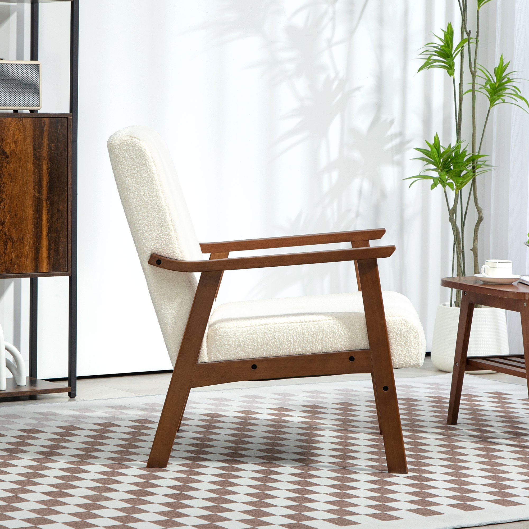 HOMCOM Armchair with Wide Seat, Boucle Accent Chair, Thick Padded Occasional Chair with Solid Wood Frame for Living Room Bedroom Home Office Reception Balcony, White