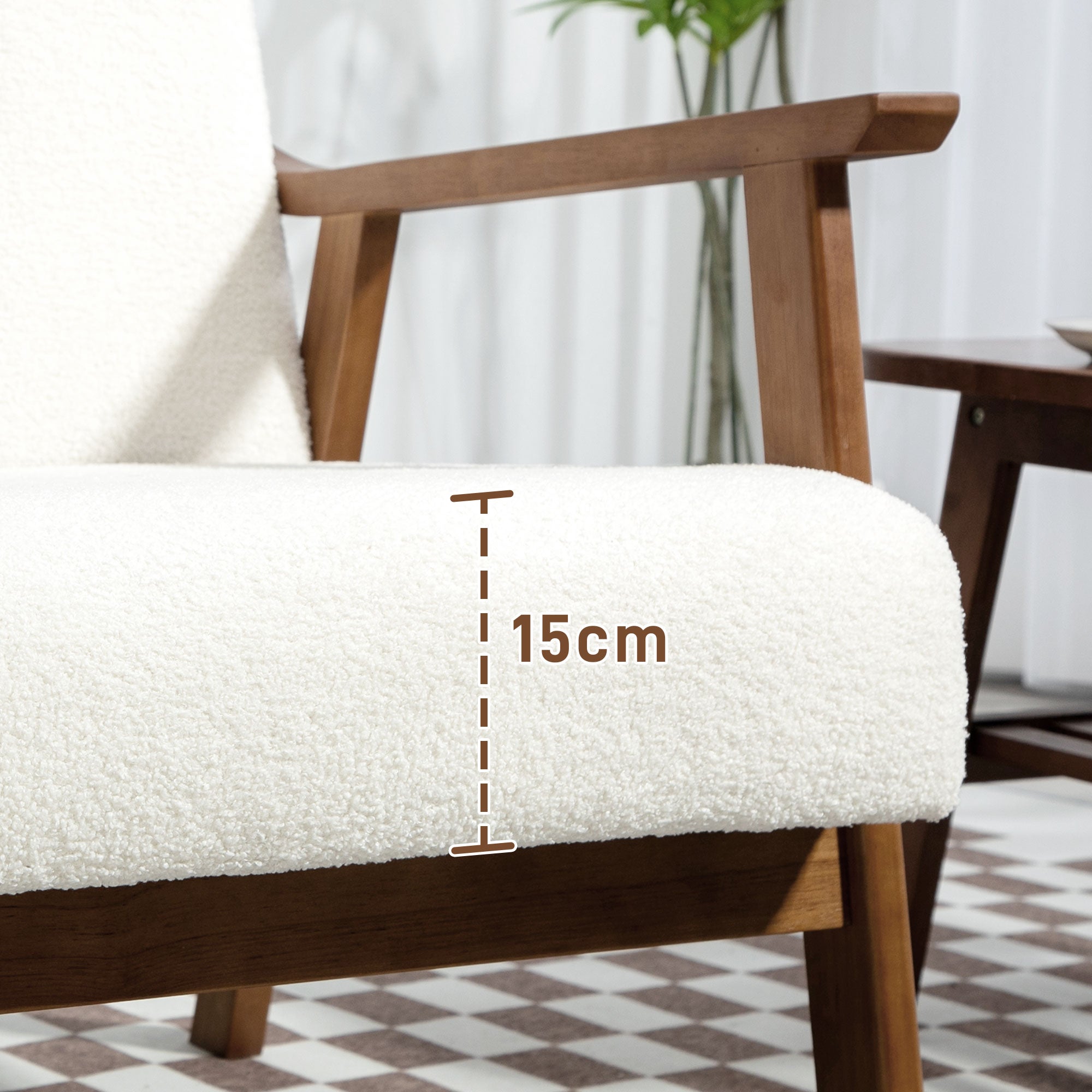 HOMCOM Armchair with Wide Seat, Boucle Accent Chair, Thick Padded Occasional Chair with Solid Wood Frame for Living Room Bedroom Home Office Reception Balcony, White