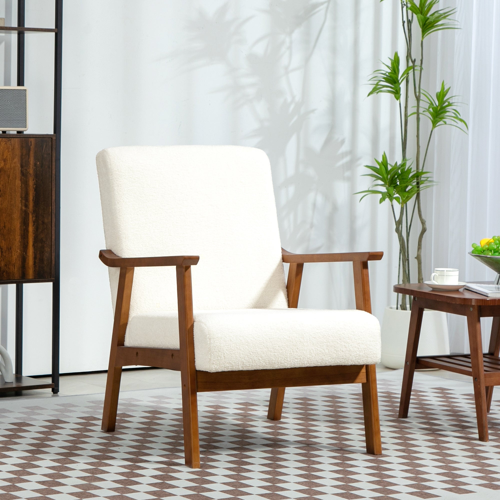 HOMCOM Armchair with Wide Seat, Boucle Accent Chair, Thick Padded Occasional Chair with Solid Wood Frame for Living Room Bedroom Home Office Reception Balcony, White