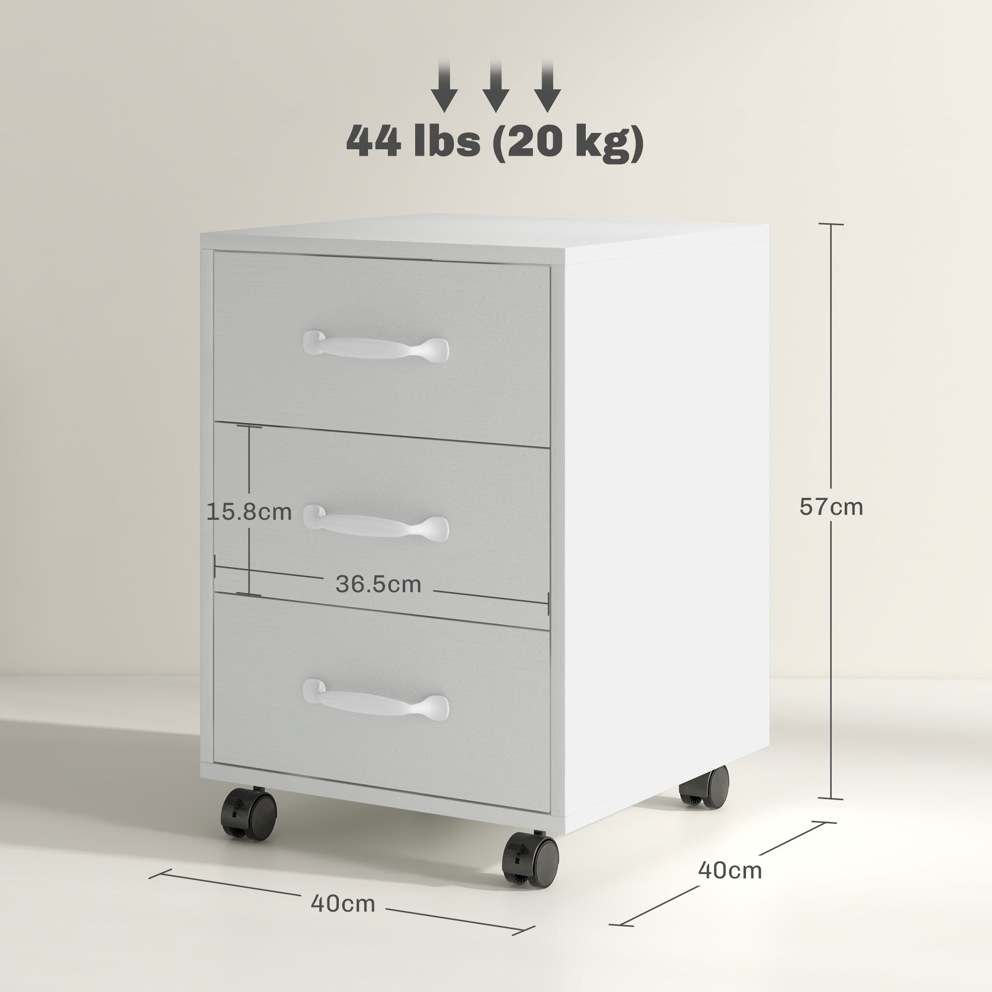 HOMCOM Mobile Filing Cabinet with 3 Drawers, Under Desk File Cabinet, White