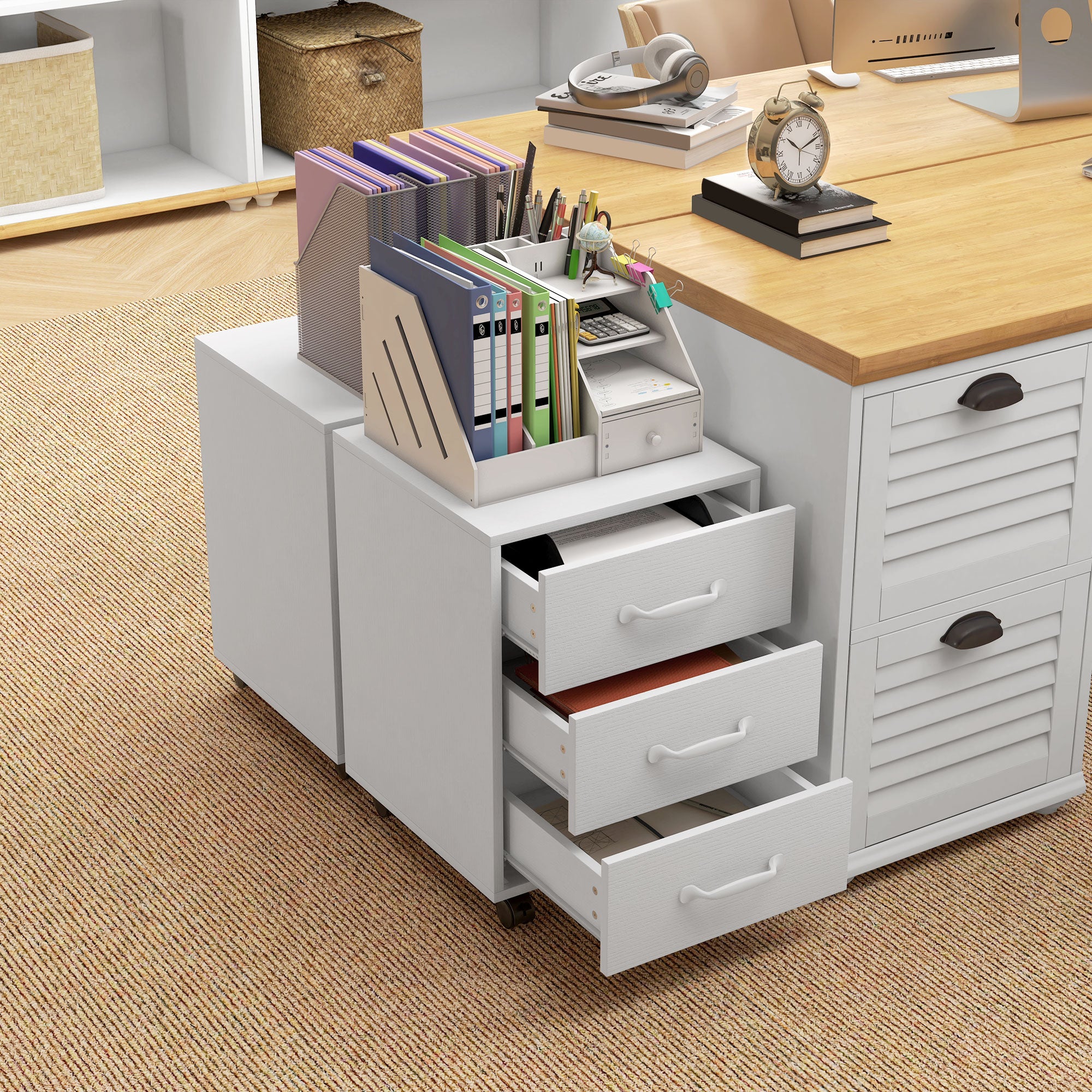 HOMCOM Mobile Filing Cabinet with 3 Drawers, Under Desk File Cabinet, White