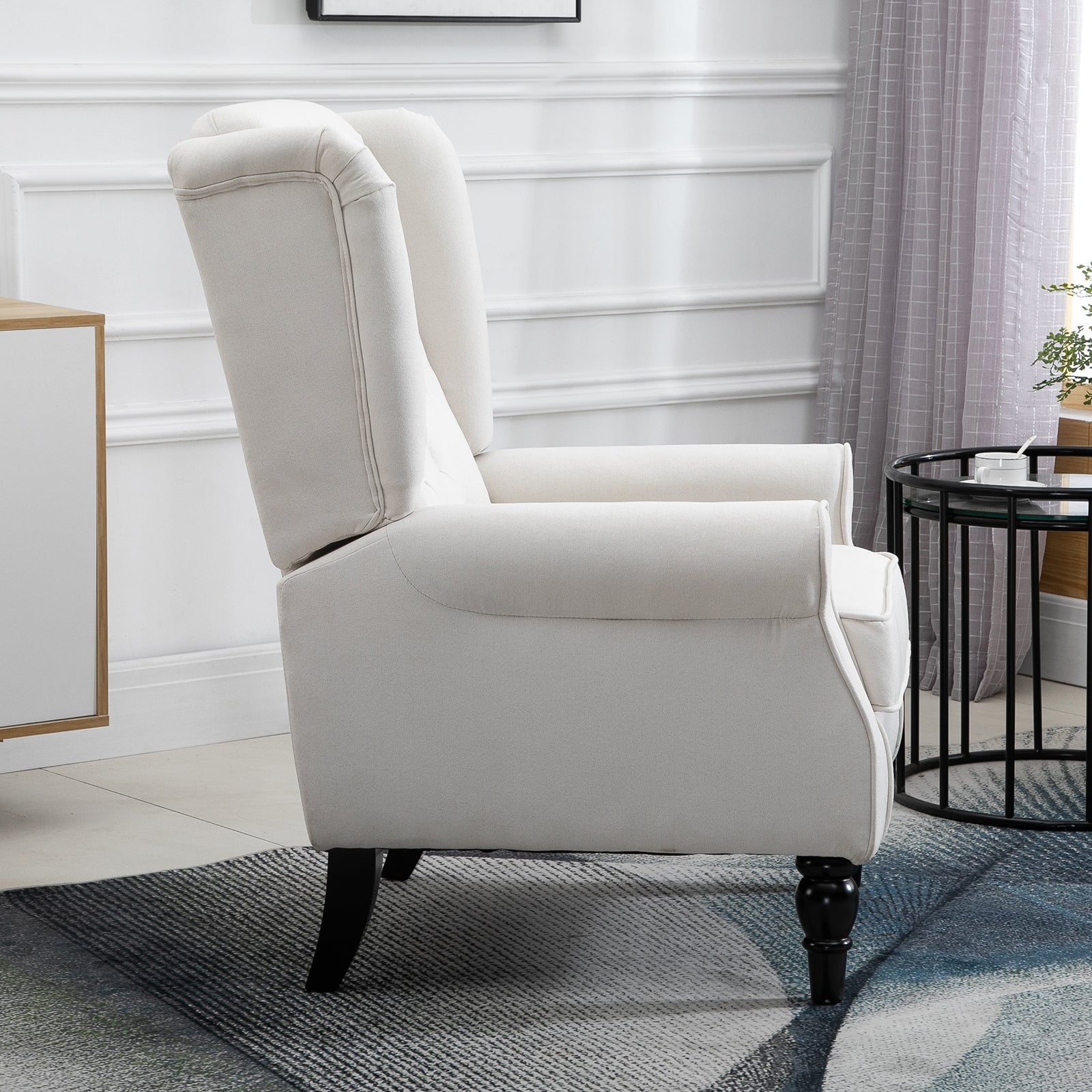 HOMCOM Retro Accent Chair, Wingback Armchair with Wood Frame Button Tufted Design for Living Room Bedroom, Cream White