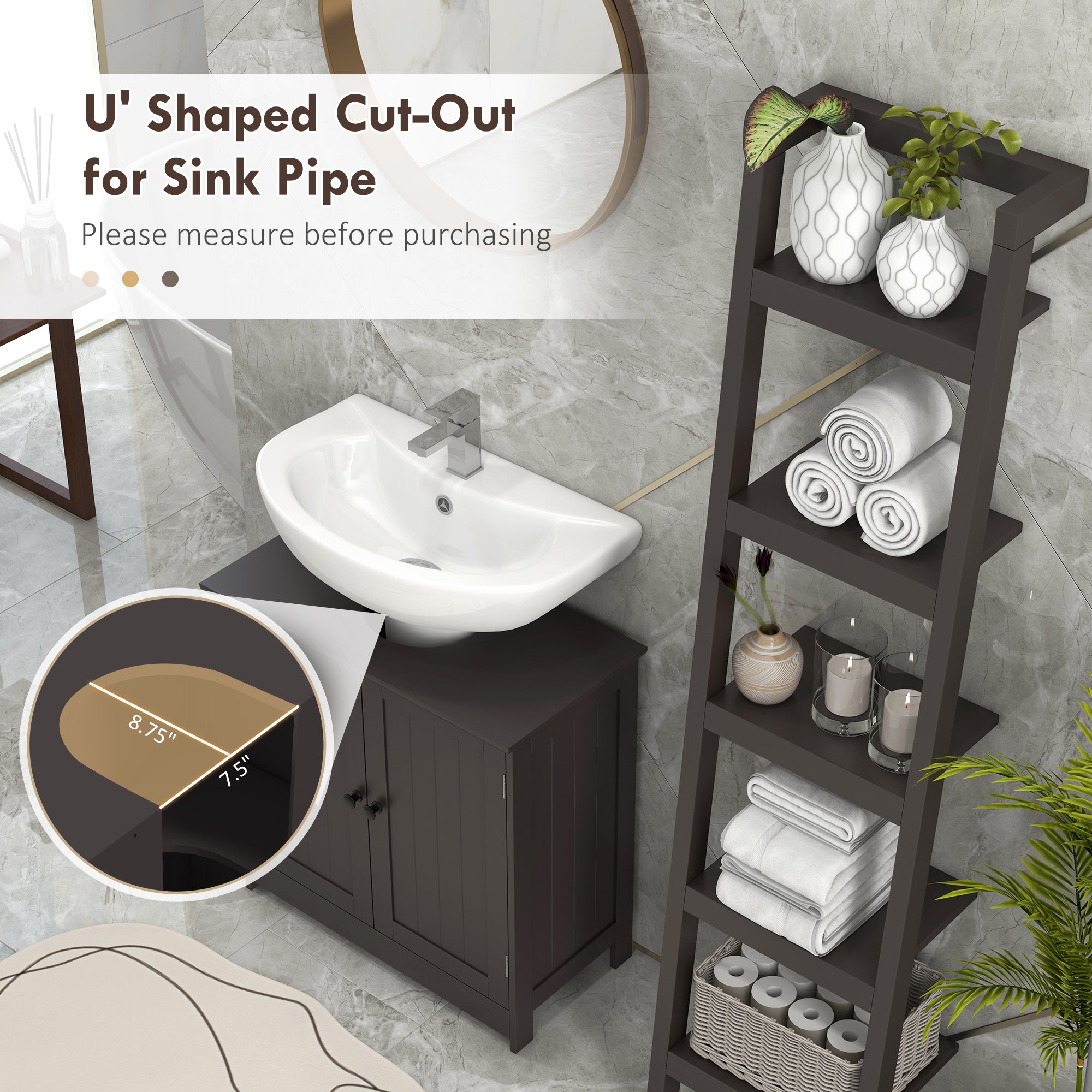 Bathroom Vanity Cabinet Under Sink Cabinet with 2 Doors and Adjustable Shelf Coffee