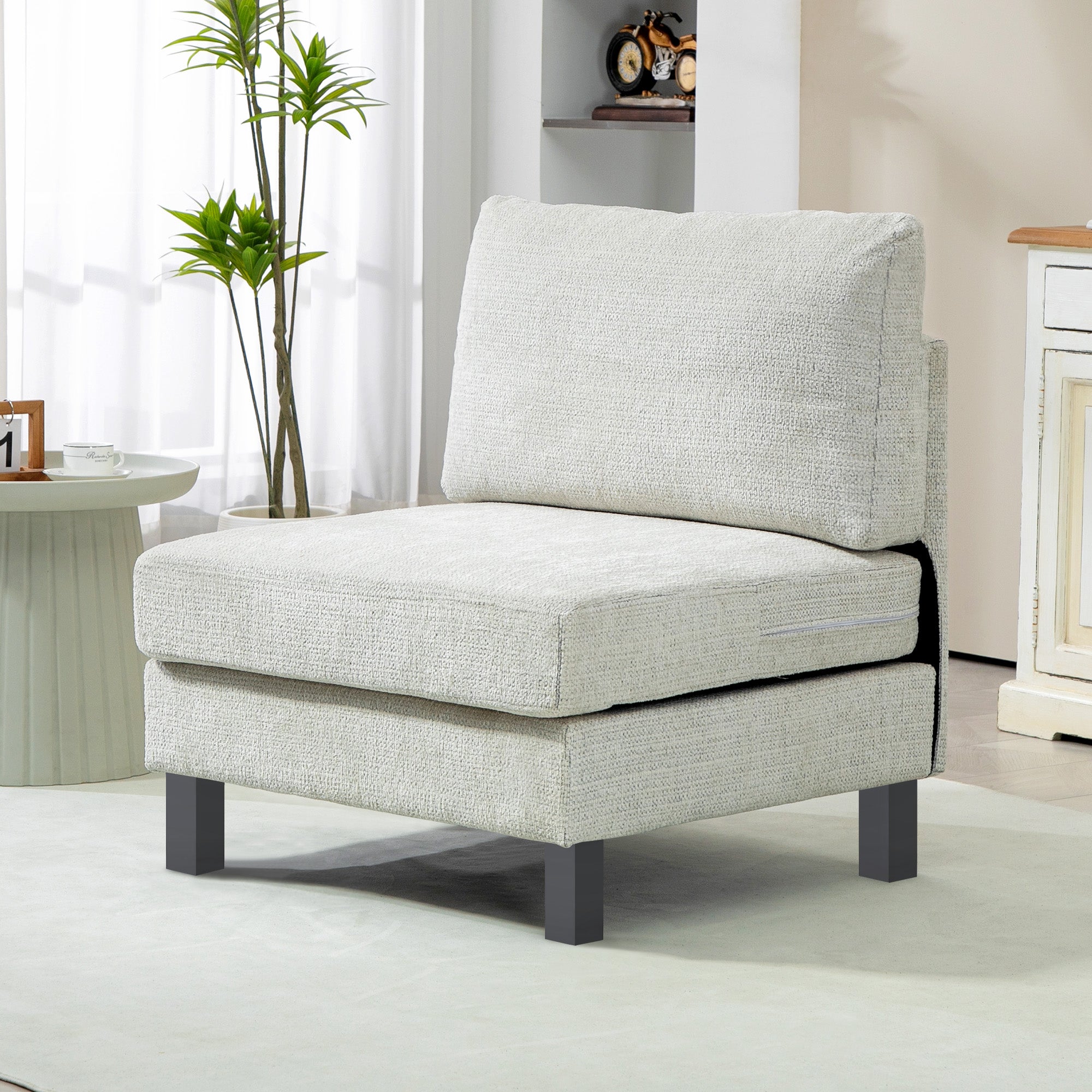 Accent Chair Middle Module for Modular Sectional Sofa Cream