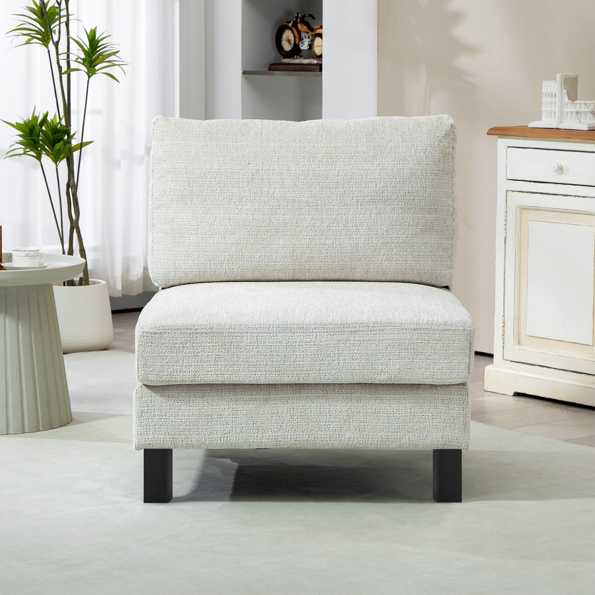 Accent Chair Middle Module for Modular Sectional Sofa Cream