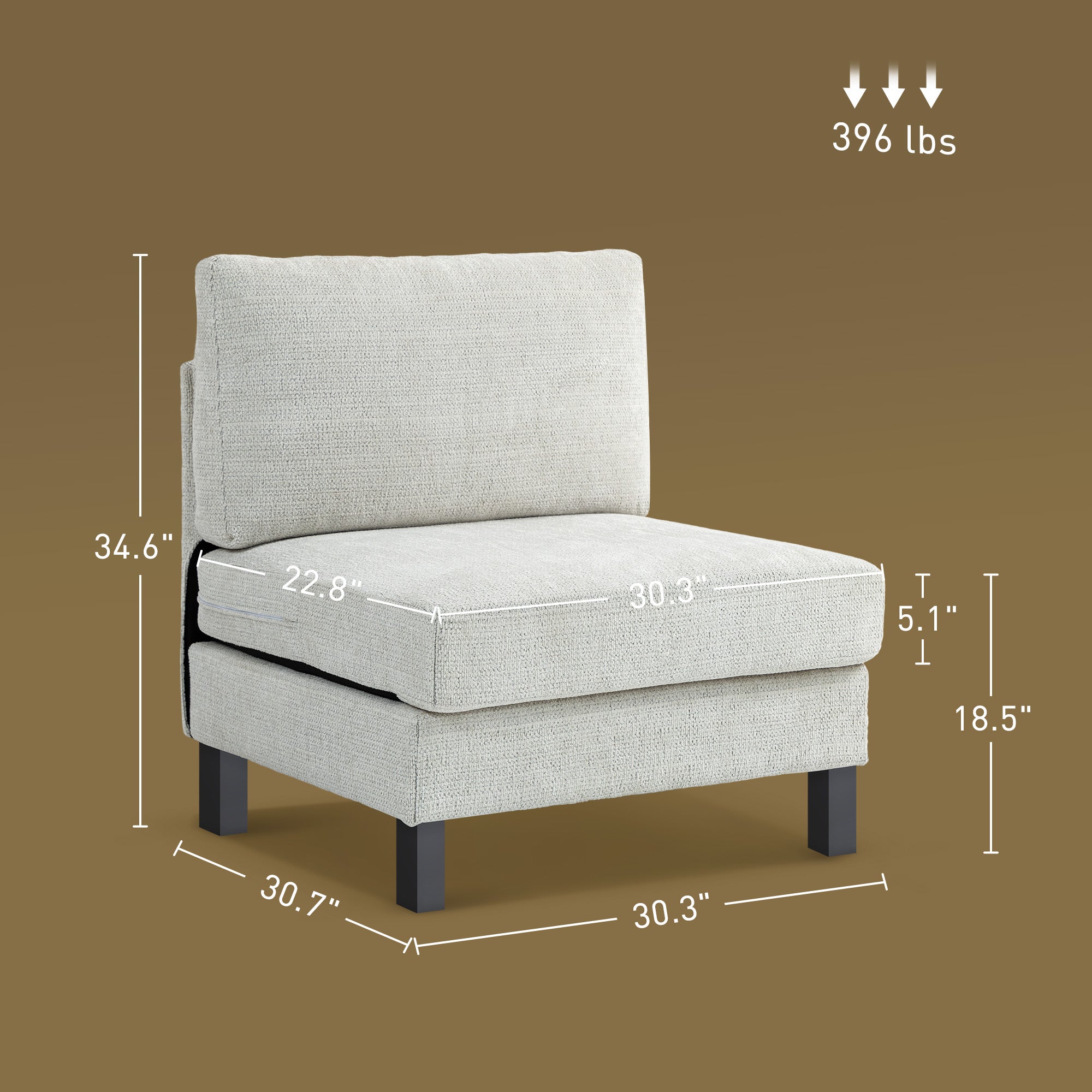 Accent Chair Middle Module for Modular Sectional Sofa Cream