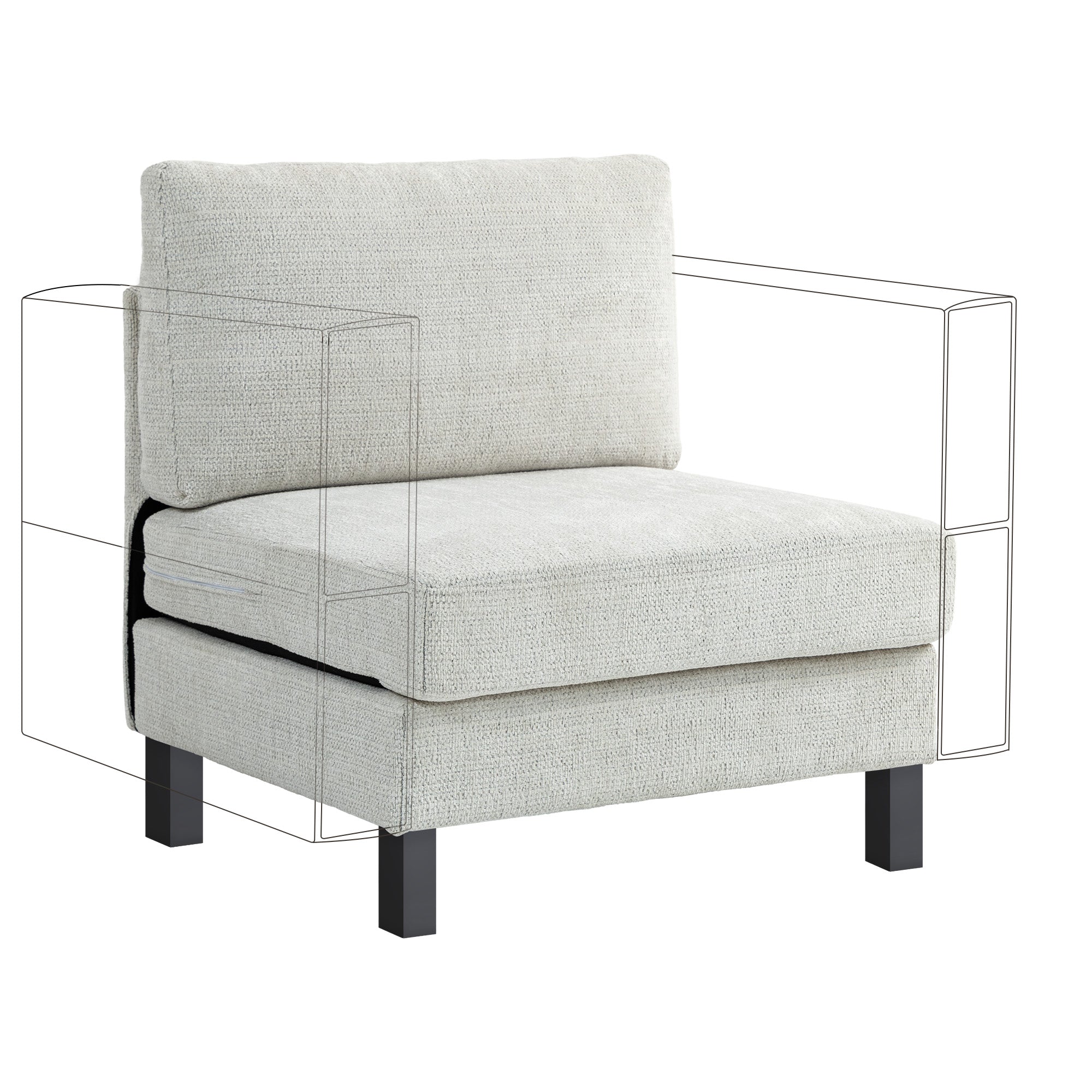 Accent Chair Middle Module for Modular Sectional Sofa Cream