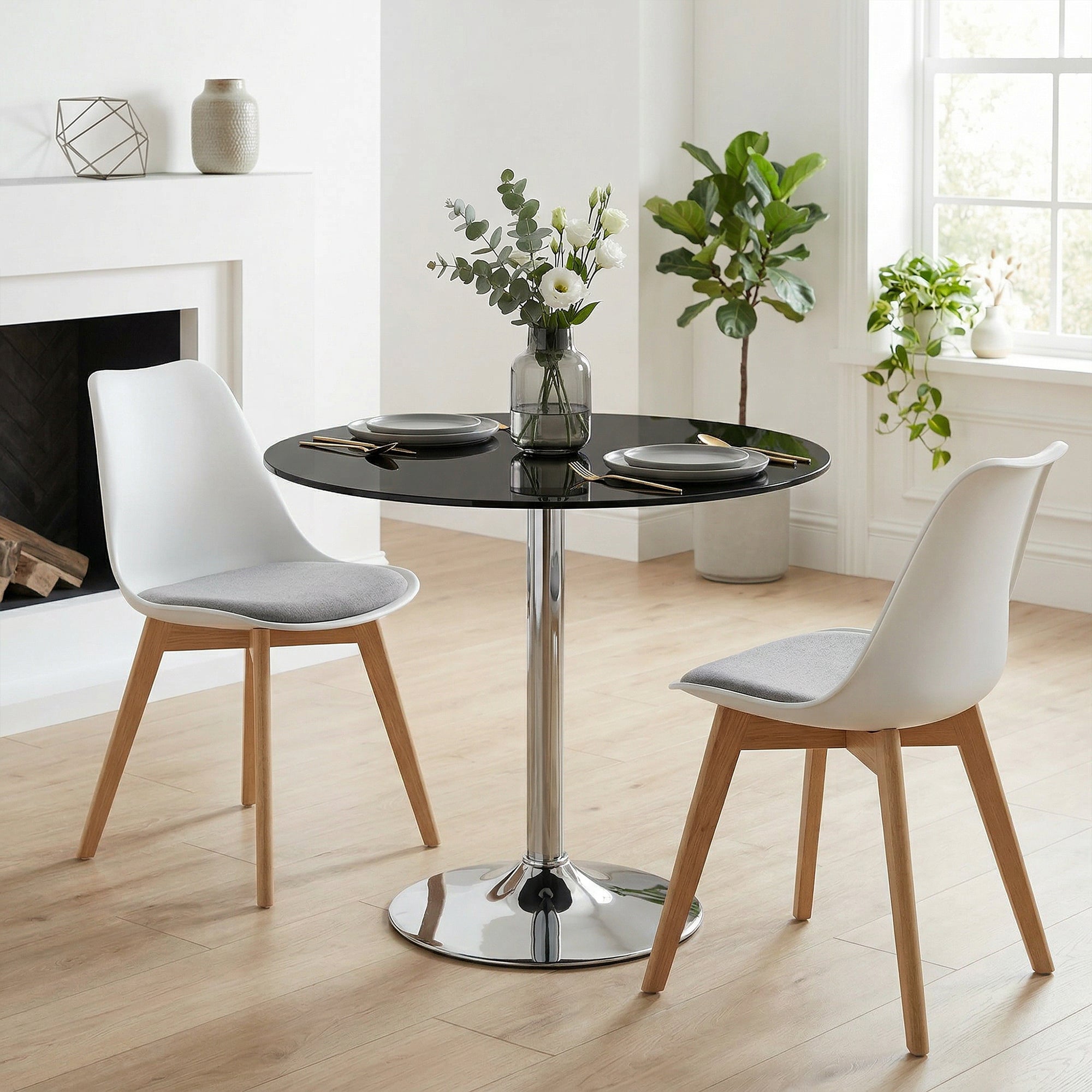 Round Bar Table, Modern Dining Table with Tempered Glass Top and Steel Frame for 4, Easy Assembly for Breakfast Bar, Dining Room, 70 x 70 x 75.5cm, Black