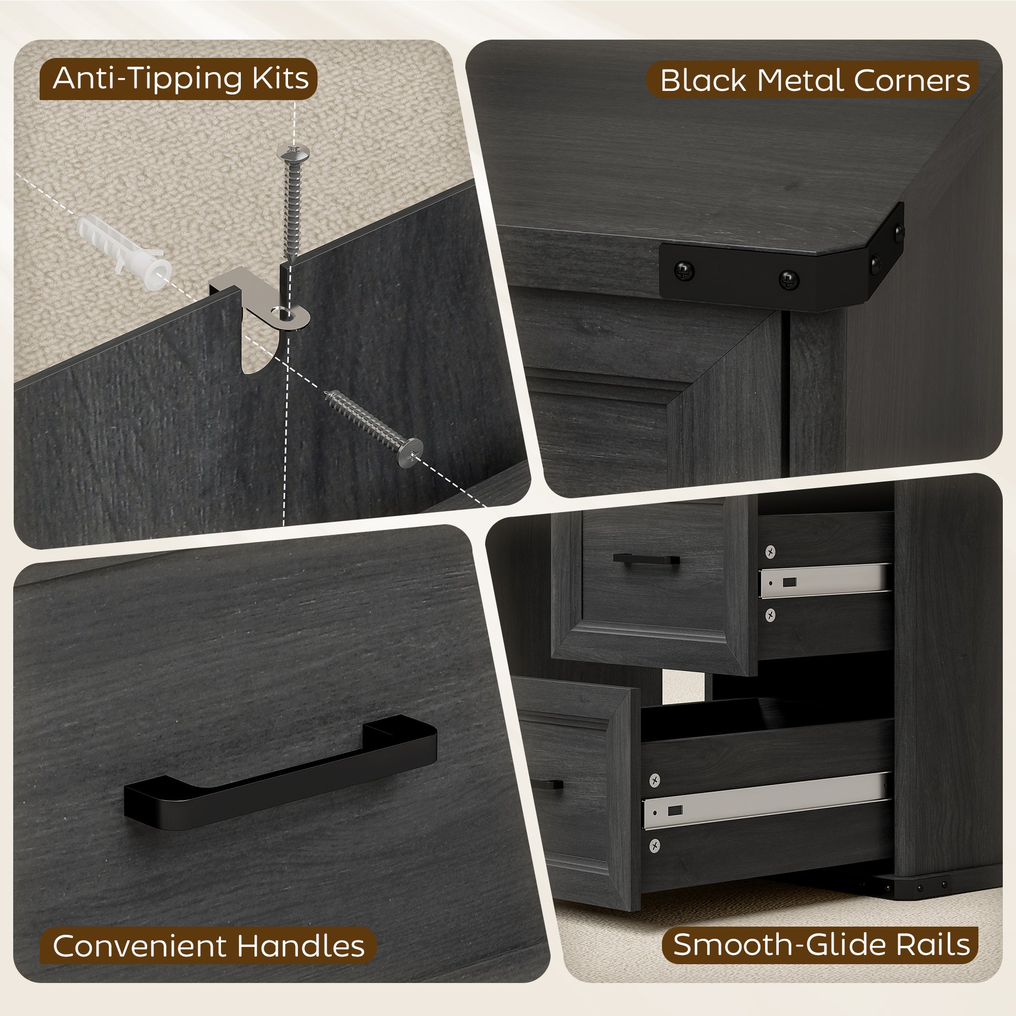 55" Farmhouse Executive Desk, Computer Desk with Drawers, Study Table for Home Office, Bedroom, Black Wood Grain