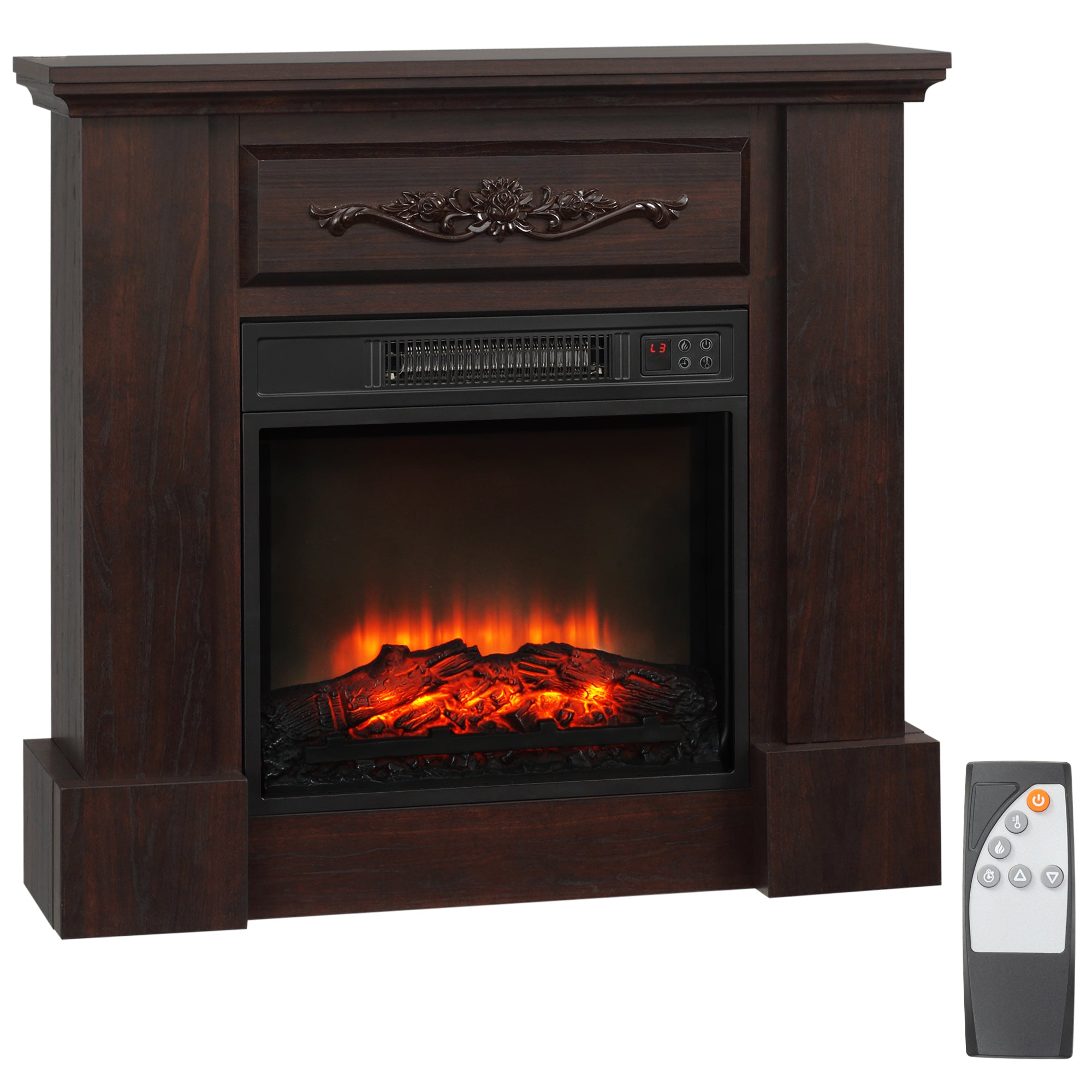 32" Electric Fireplace with Mantel, Freestanding Heater with LED Log Flame, Overheat Protection and Remote Control, 1400W, White