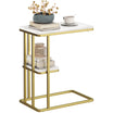 C-Shaped Narrow Side Table, 2-Tier Slim End Table with Storage Shelf, Modern Nightstand for Small Spaces, Living Room, Bedroom, 50 x 30 x 57.5 cm, White Marble Grain