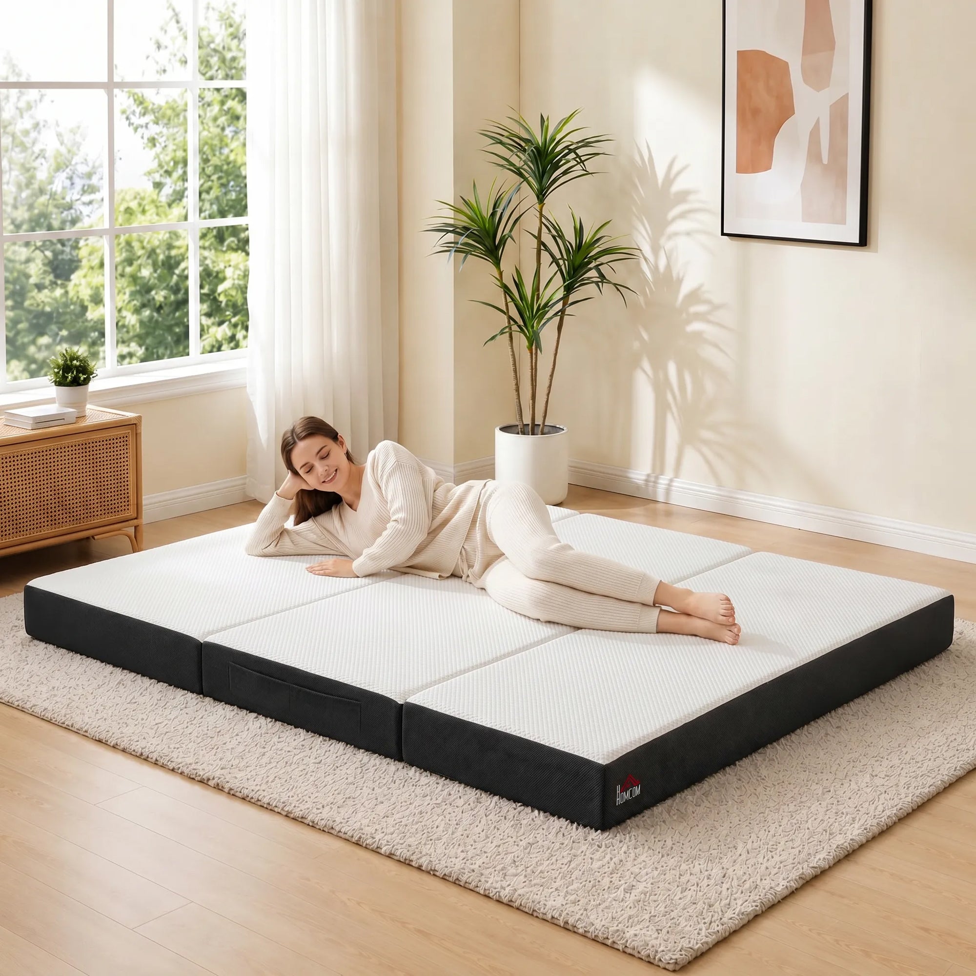 Trifold Mattress, 6 Inch Memory Foam Foldable Mattress, Queen Portable Folding Floor Bed with Washable Cover, Cooling Gel Topper for Guest, Camping, RV, Travel, Yoga, Made in USA 80" x 60" x 6"