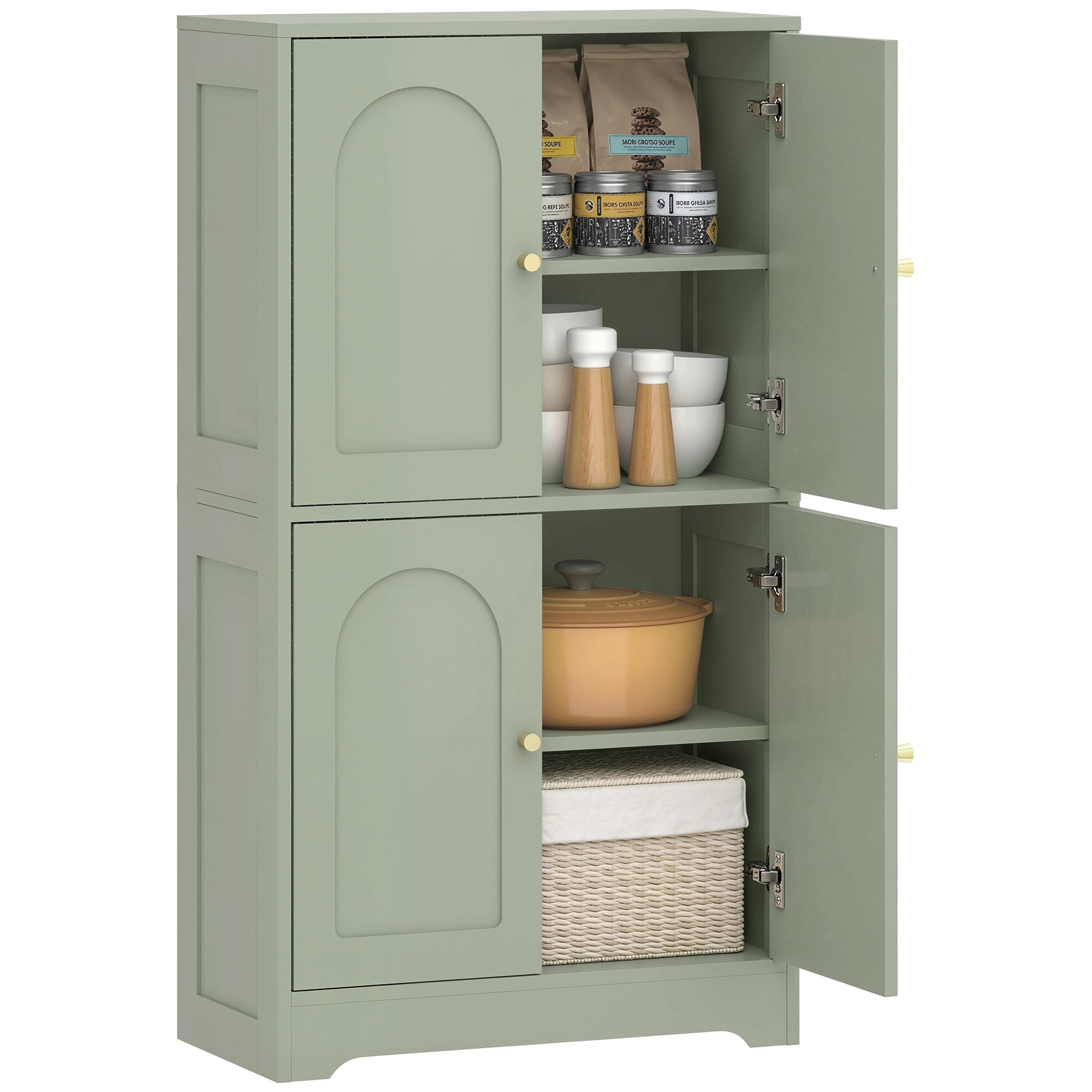 110cm Kitchen Cupboard, Freestanding Kitchen Storage Cabinet with 4 Arched Doors and 2 Adjustable Shelves, Modern Pantry Cupboard for Dining Room, Green
