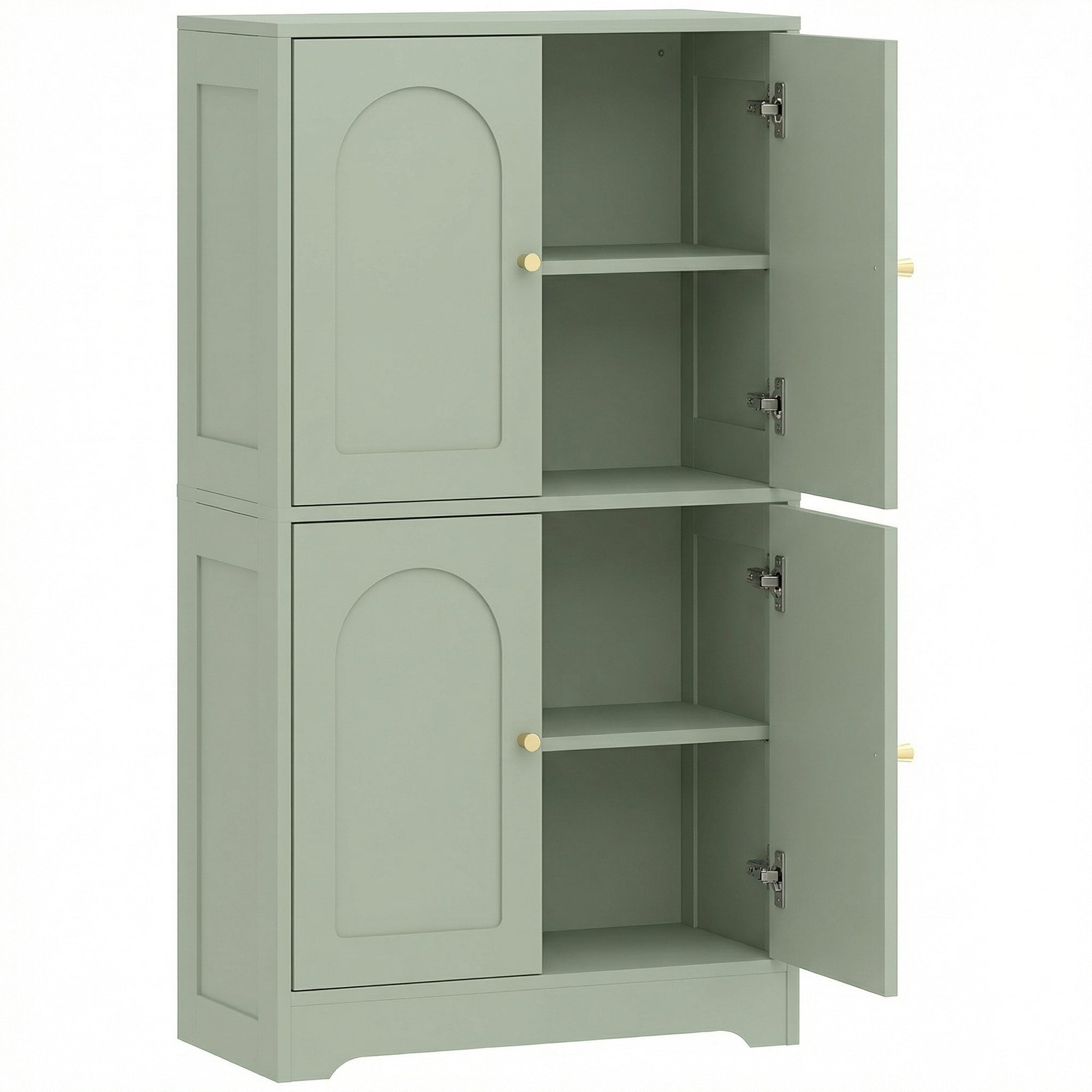 110cm Kitchen Cupboard, Freestanding Kitchen Storage Cabinet with 4 Arched Doors and 2 Adjustable Shelves, Modern Pantry Cupboard for Dining Room, Green