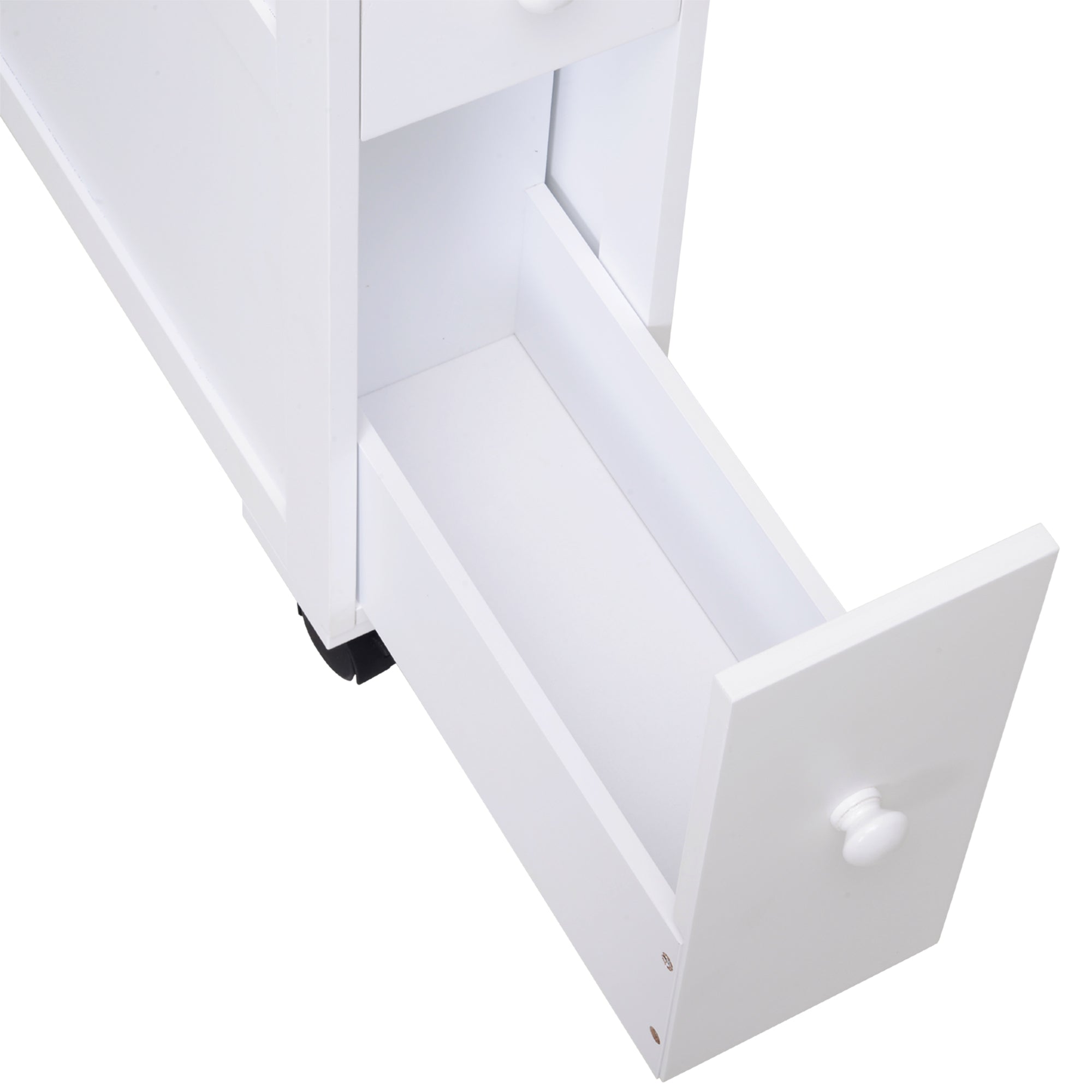 Wooden Rolling Narrow Bathroom Storage Side Cabinet w/ Slide-Out Shelf, White - HOMCOM