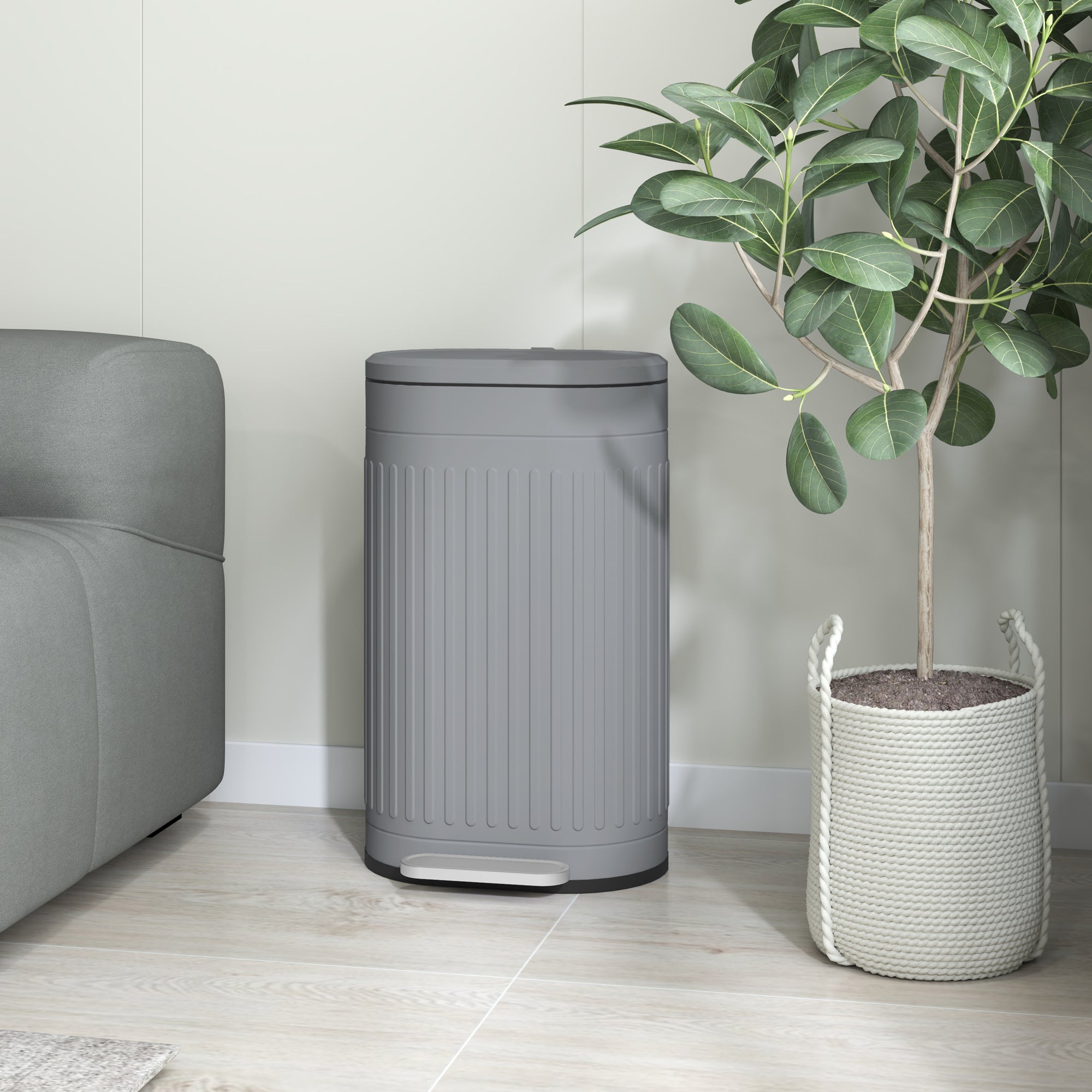 HOMCOM 30 Litre Pedal Bin, Fingerprint Proof Kitchen Bin with Soft-close Lid, Metal Rubbish Bin with Foot Pedal and Removable Inner Bucket, Grey