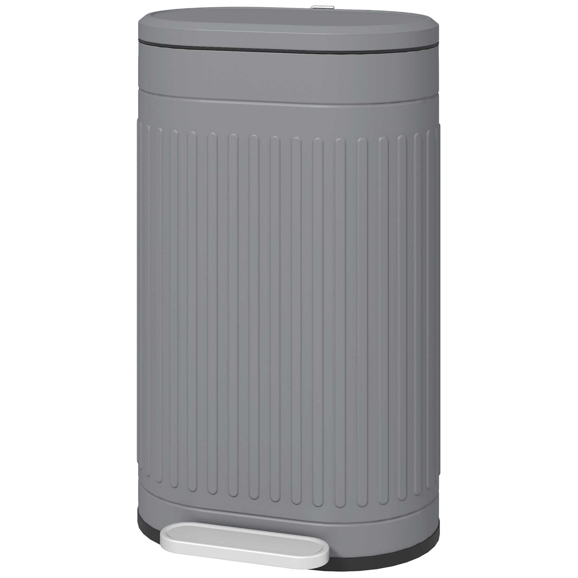 HOMCOM 30 Litre Pedal Bin, Fingerprint Proof Kitchen Bin with Soft-close Lid, Metal Rubbish Bin with Foot Pedal and Removable Inner Bucket, Grey