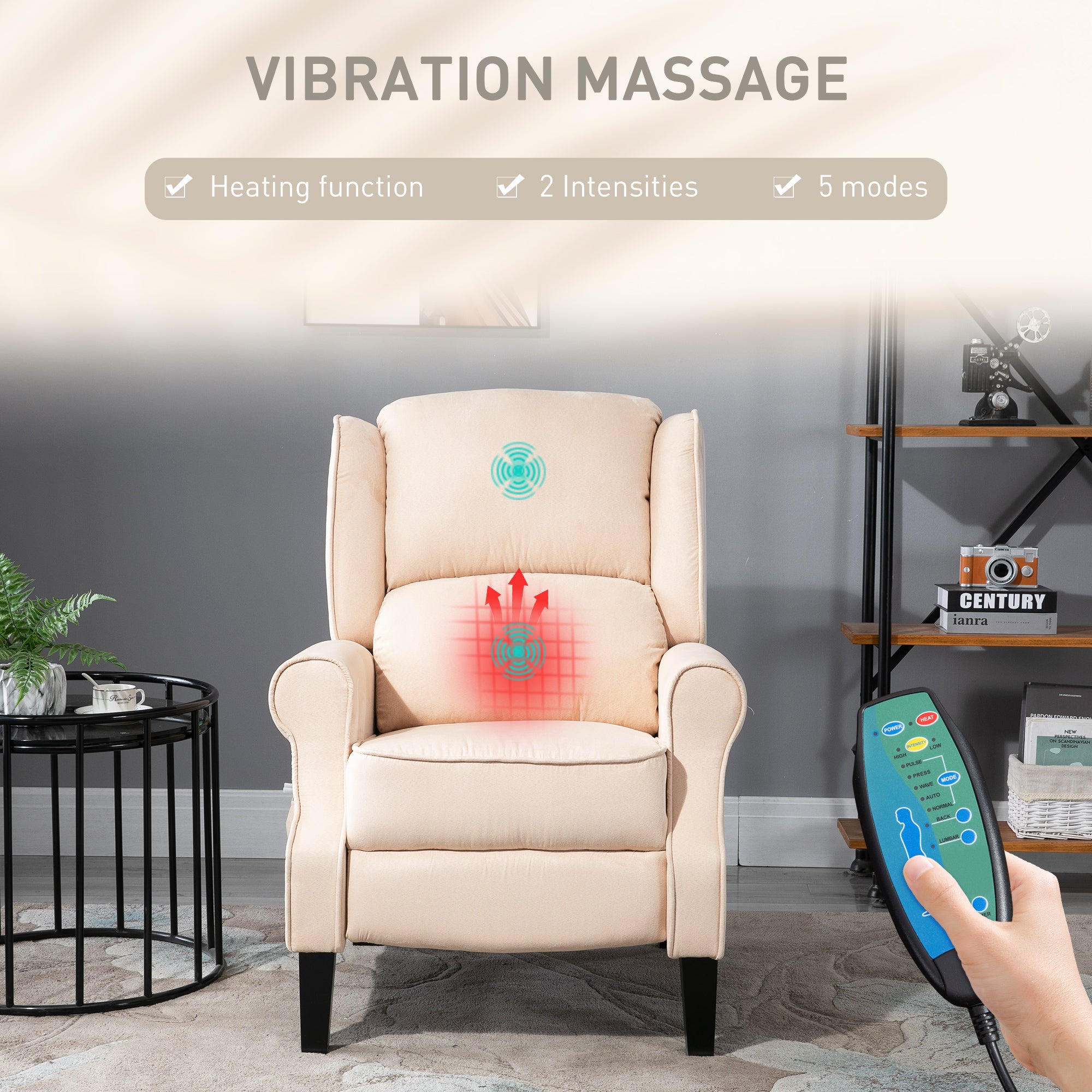 Wingback Recliner Chair with Vibration Massage, Footrest and Heat Function, Cream White