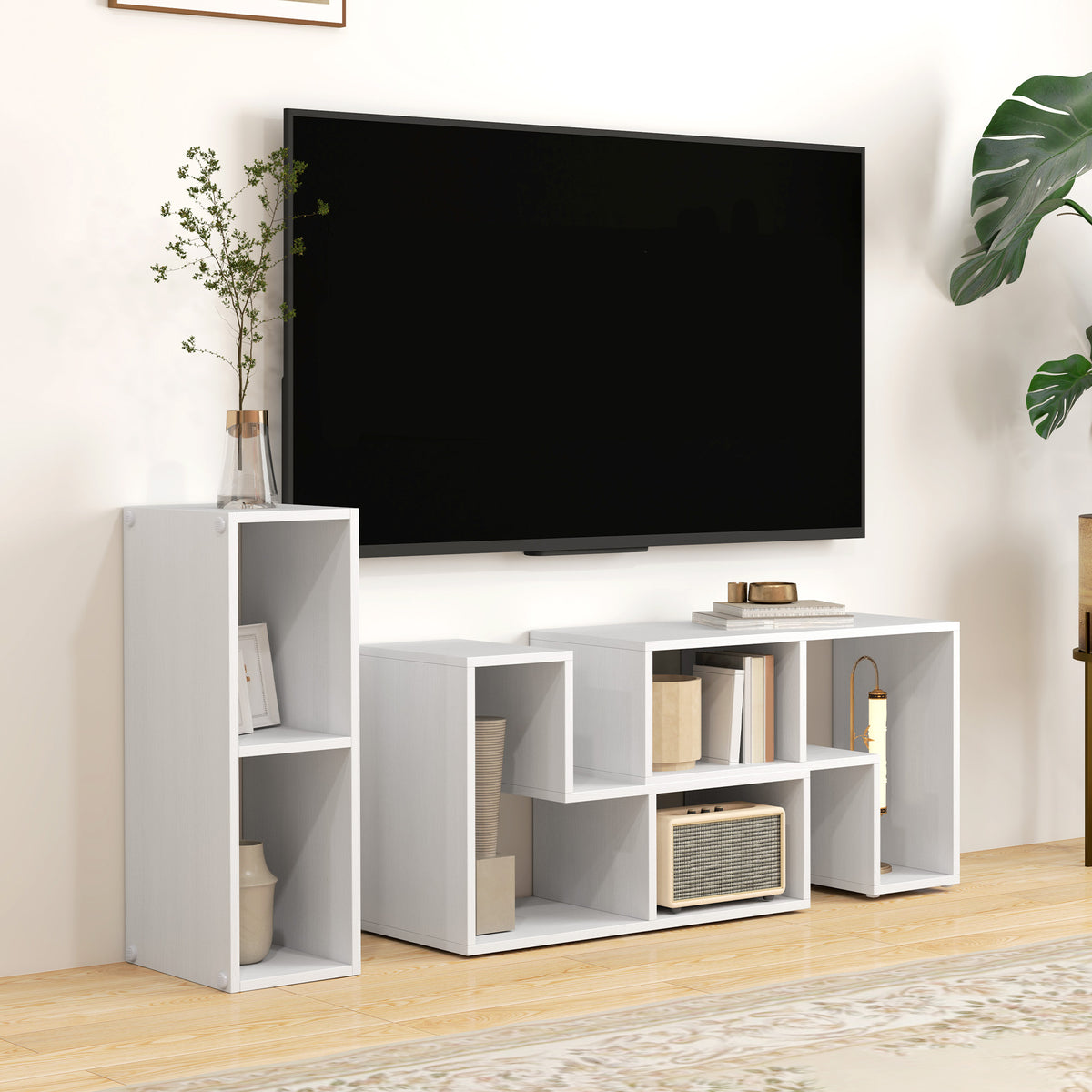 TV Stand for TVs up to 75", 3-Piece Modular TV Console, Industrial Entertainment Center with Open Storage Shelves for Living Room, White