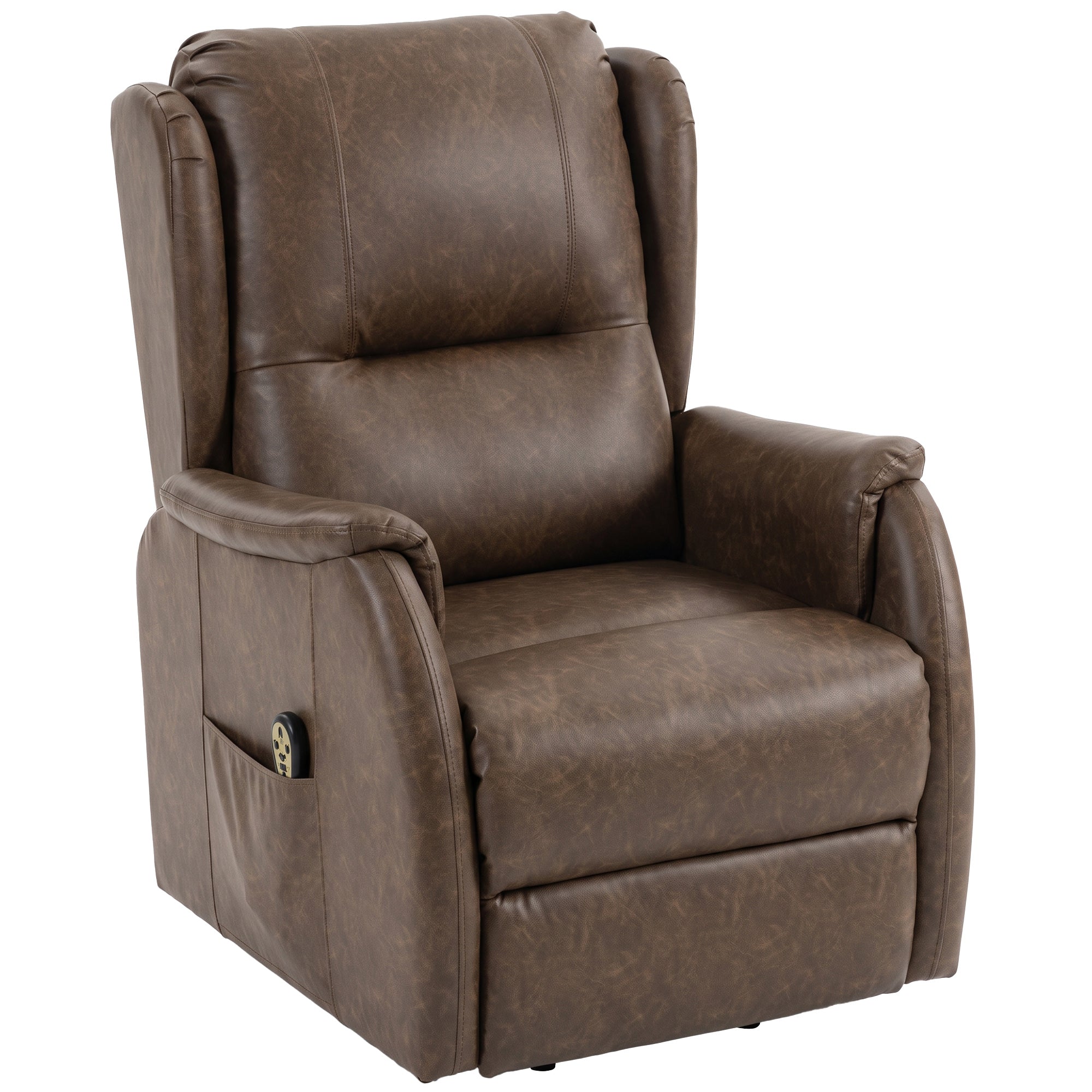 Dual Motor Power Lift Recliner Chair, Electric Lift Chair for Elderly, Faux Leather Riser and Reclining Armchair with Remote Control, Side Pockets, for Living Room, Brown