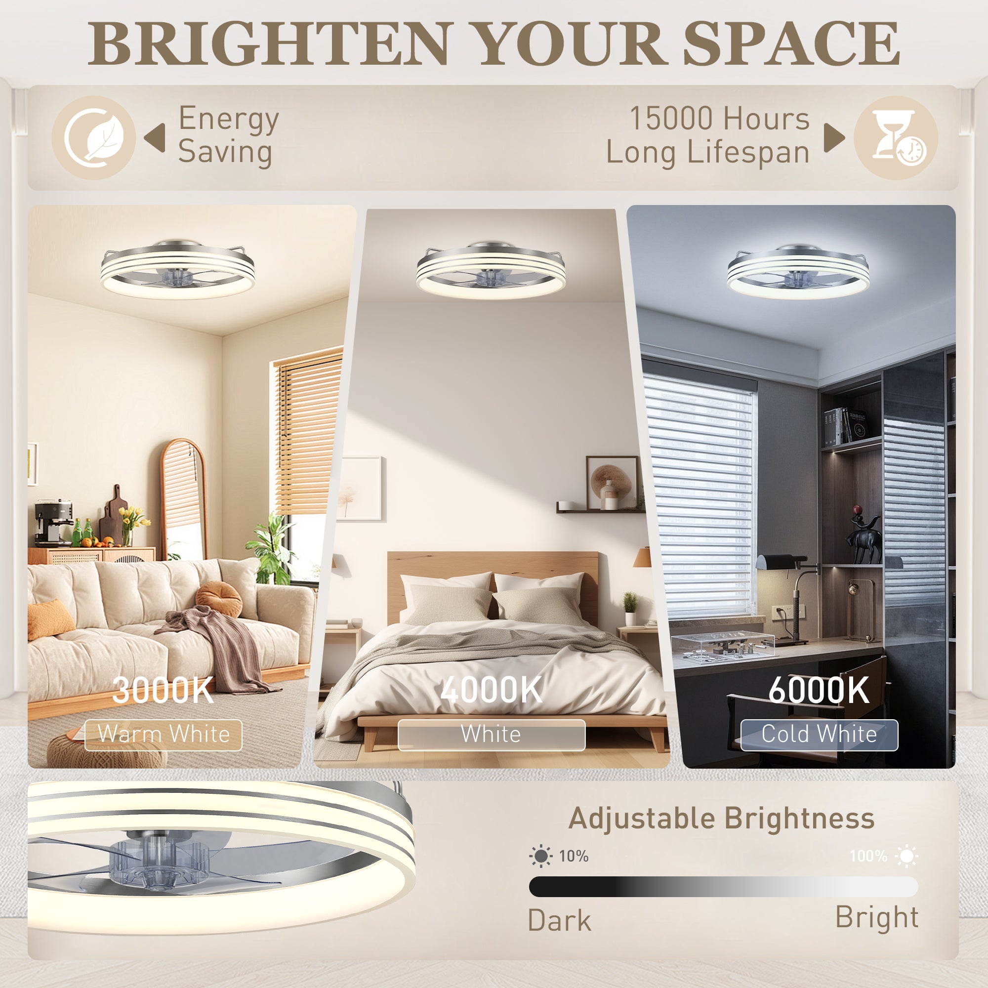Ceiling Fans with Lights and Remote & App Control, 50 cm Modern LED Ceiling Fan Light with 3 Colour Temperatures, 6 Speed, Timer, Dimmable, Quiet Reversible DC Motor, for Bedroom, Silver Tone
