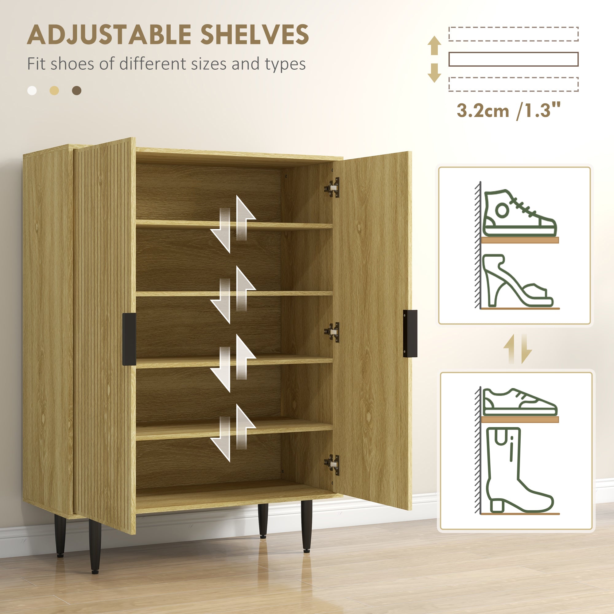 HOMCOM Shoe Storage Cabinet, 5-Tier Entryway Cabinet with Adjustable Shelves and Metal Legs, Freestanding Shoe Rack Cabinet for 15 Pairs of Shoes for Hallway, Oak