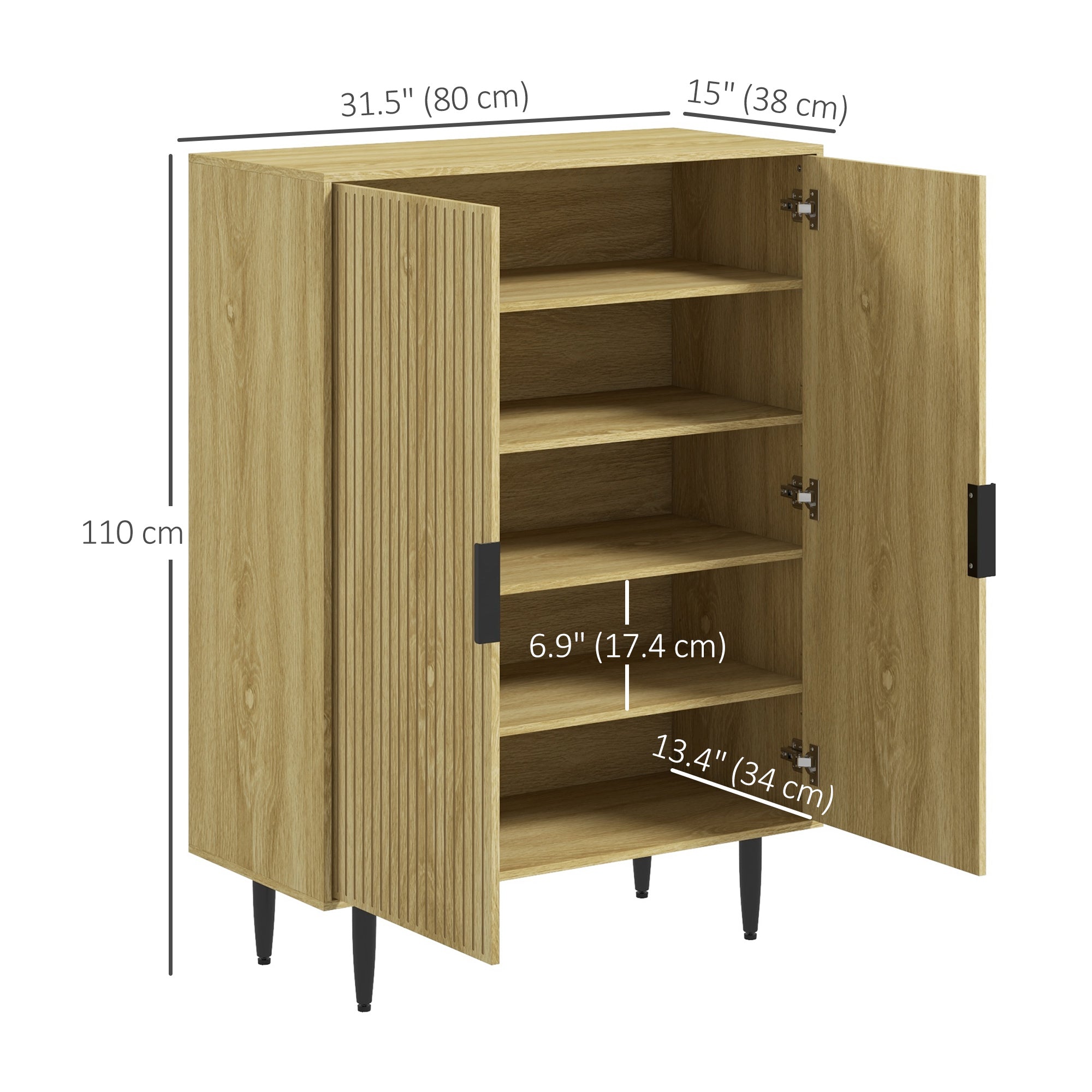 HOMCOM Shoe Storage Cabinet, 5-Tier Entryway Cabinet with Adjustable Shelves and Metal Legs, Freestanding Shoe Rack Cabinet for 15 Pairs of Shoes for Hallway, Oak